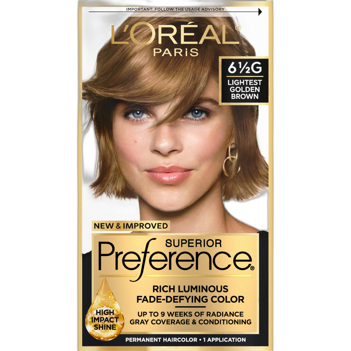 L'Oreal Paris Superior Preference Fade-Defying + Shine Permanent Hair Color, 6.5G Lightest Golden Brown, Pack of 1, Hair Dye