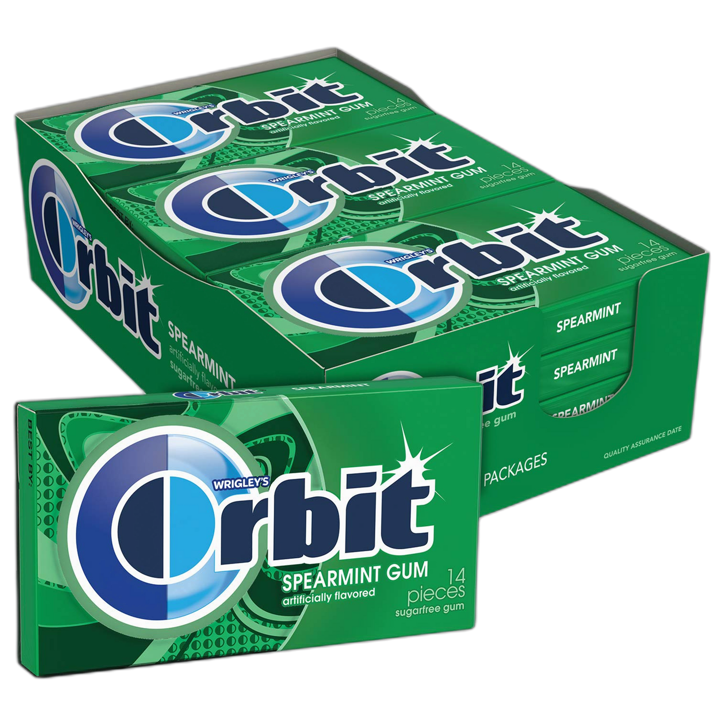 WRIGLEY'S ORBIT Gum Sugar-Free Spearmint - 12 Packs in Bulk, 14 Pieces Each - Chewing Gum, 168 Total Pieces
