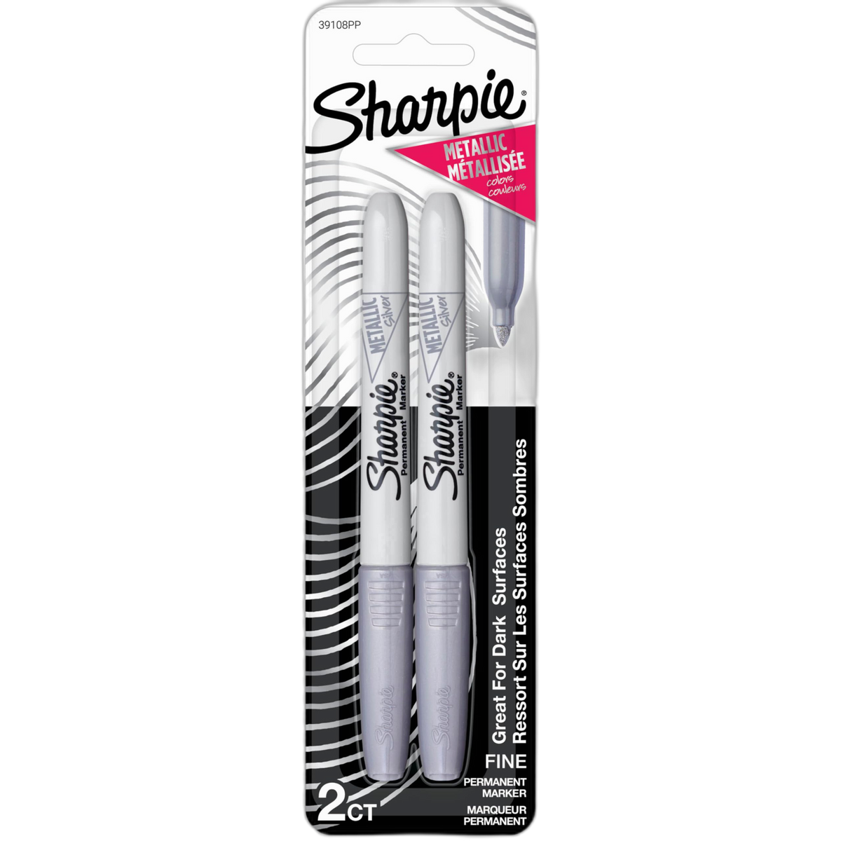 Sharpie Metallic Permanent Markers, Fine Point, Silver, 2 Count