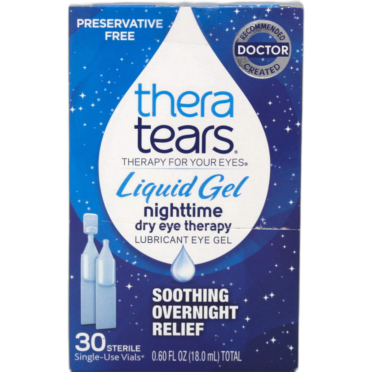 TheraTears Eye Drops for Dry Eyes, Nighttime Dry Eye Therapy Lubricant Eyedrops, Preservative-Free, 30 Count Single-Use Vials, 0.60 fl oz Each