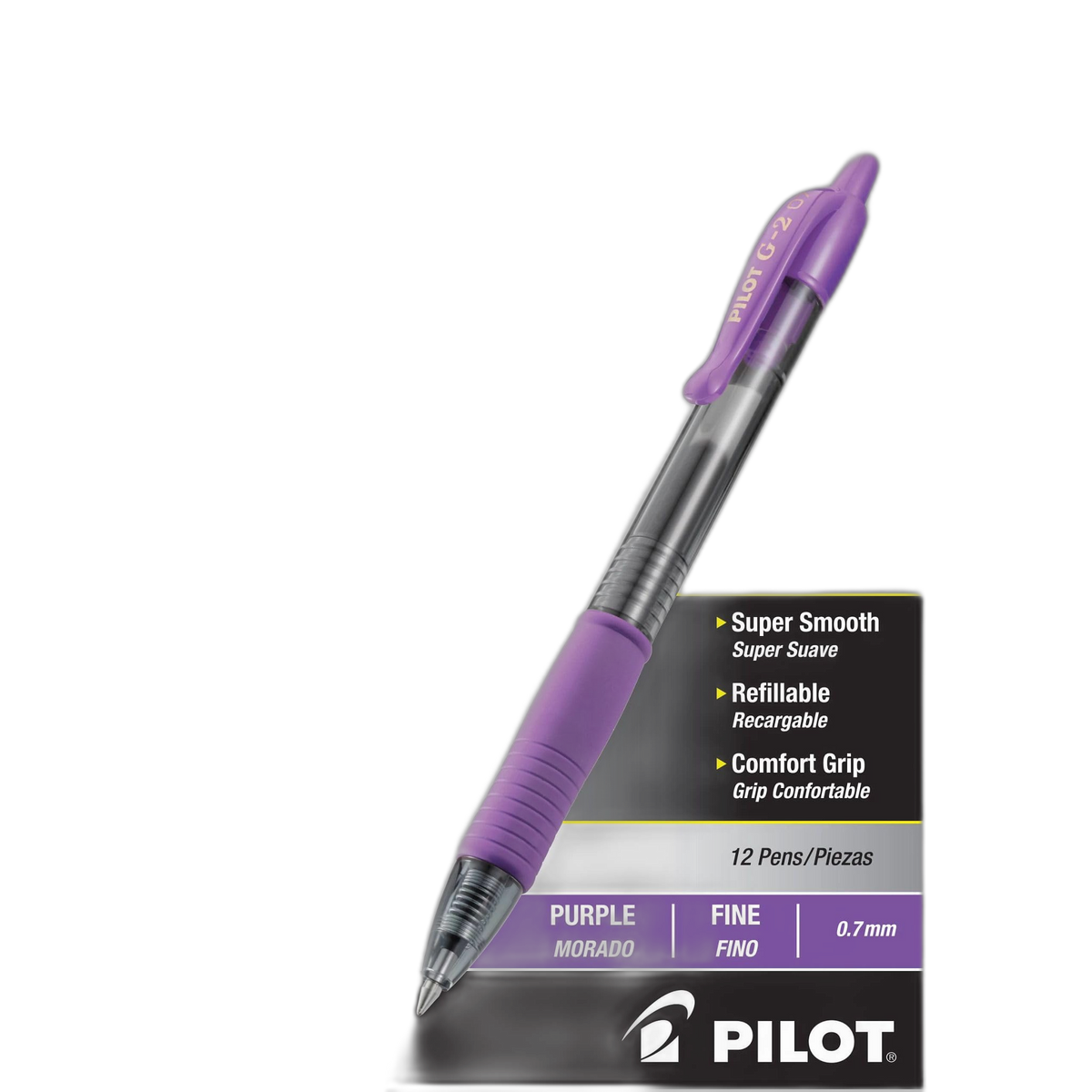 Pilot, G2 Premium Gel Roller Pens, Fine Point 0.7 mm, Purple, Pack of 12
