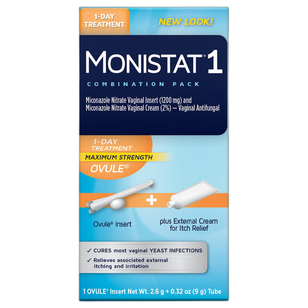 Monistat 1 Day Yeast Infection Treatment for Women, 1 Miconazole Ovule Insert & External Monistat Anti-Itch Cream Bundle
