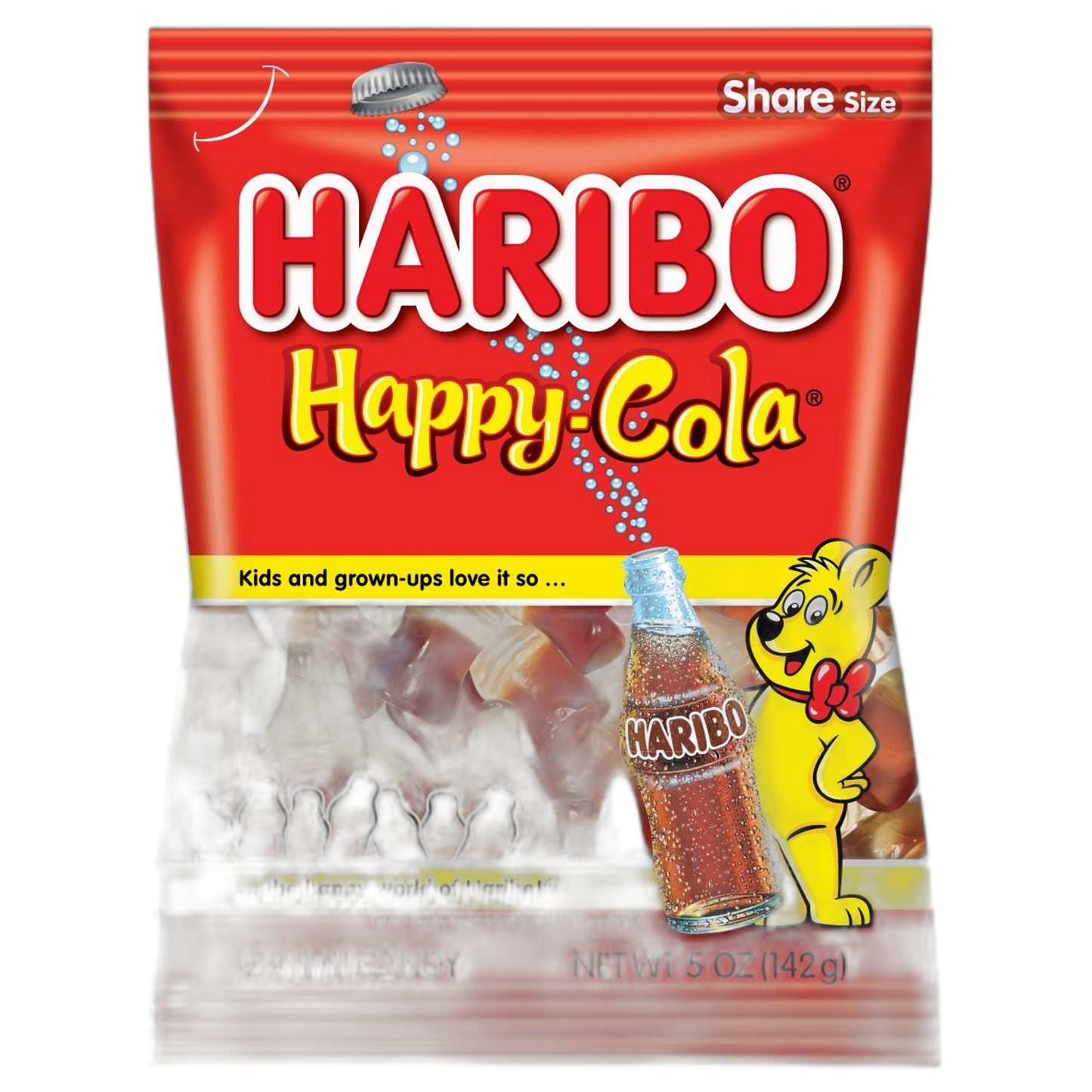 HARIBO Gummi Candy, Happy-Cola Gummy Candy Soda Bottles, 5 Ounce Share Size Bags (Pack of 12) Delicious Soft & Chewy Sweet Snacks, Classic Cola Flavor