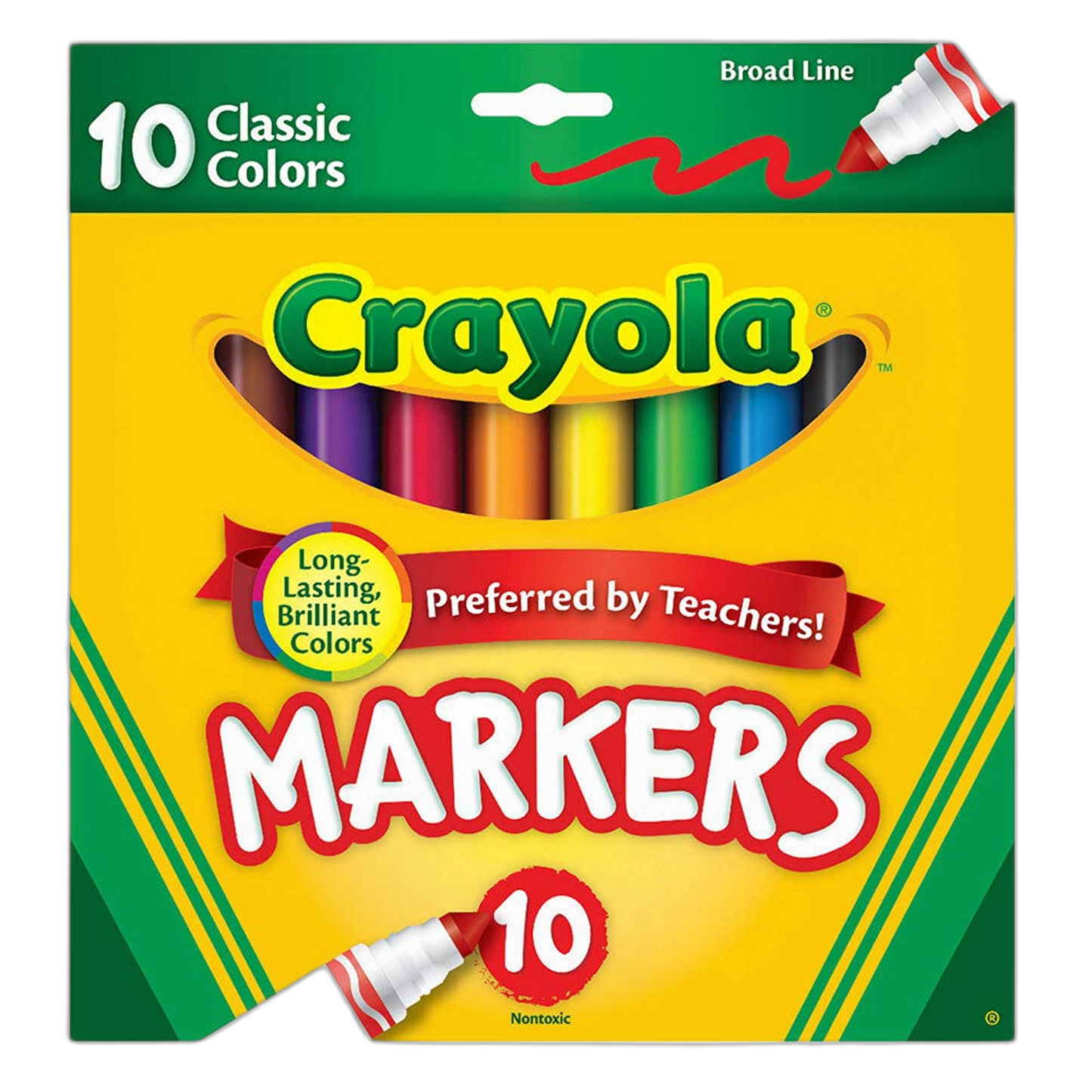Crayola Broad Line Markers, Classic Colors 10 Each, 10 Count (Pack of 1)