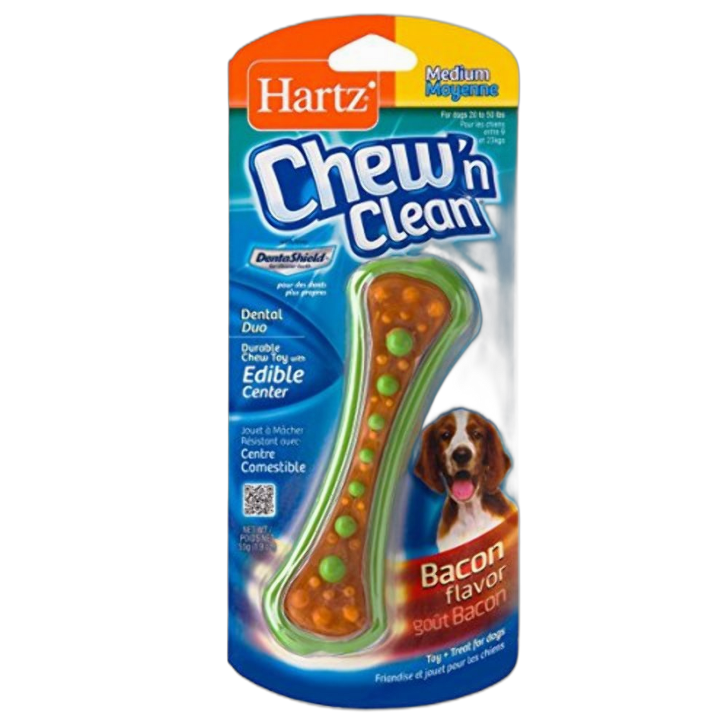HARTZ Chew 'n Clean Dental Duo Bacon Flavored Dog Chew Toy - 1 Count(Pack of 1),Medium