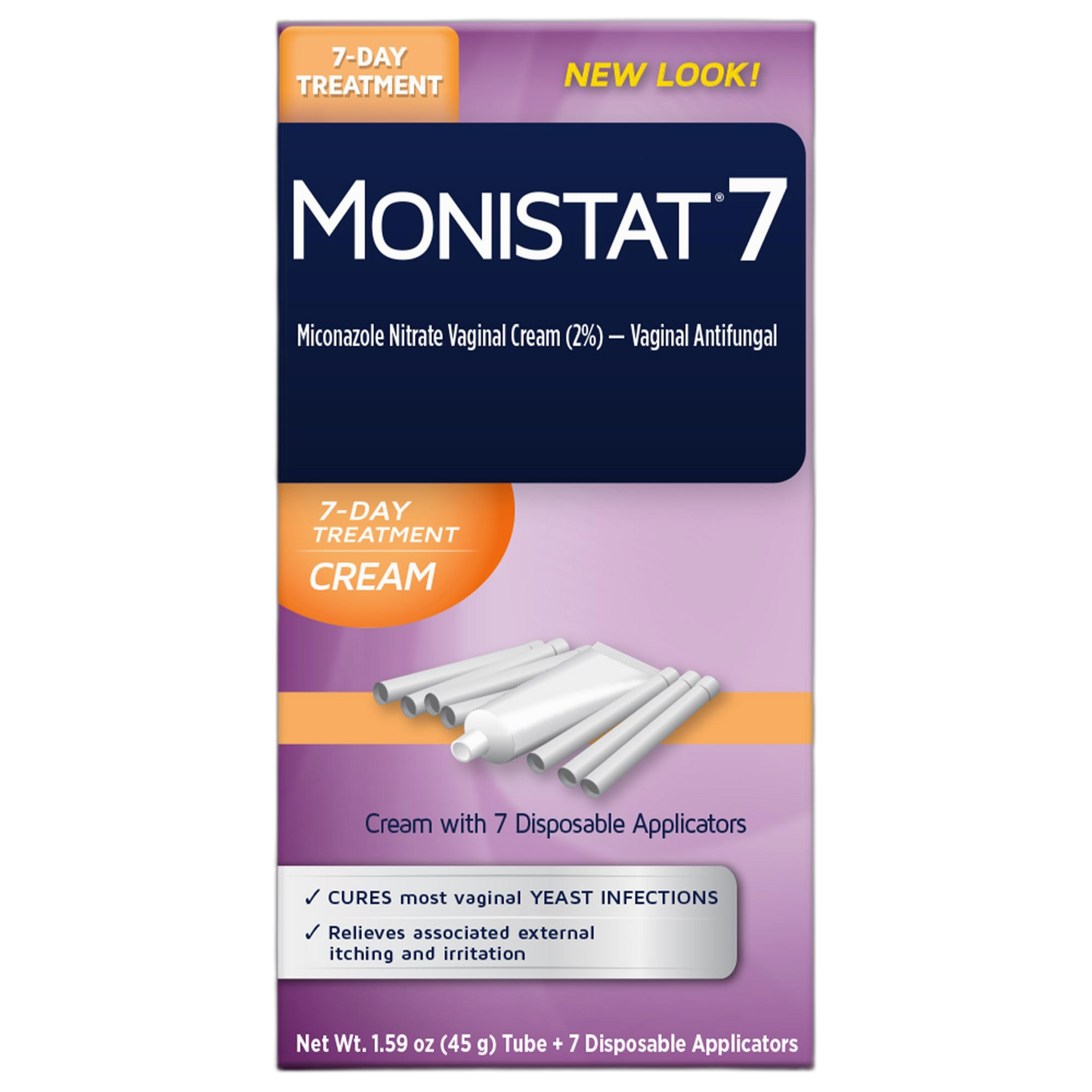 Monistat 7 Day Yeast Infection Treatment for Women, 7 Miconazole Cream Applications with 7 Disposable Applicators, 1 Pack