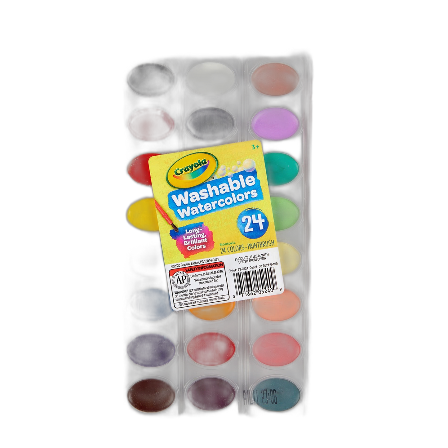 Crayola 24 Ct Washable Watercolors Easy to Clean Up, 24 Bright Washable Watercolor Paints, 1 Paintbrush, Ages 3+
