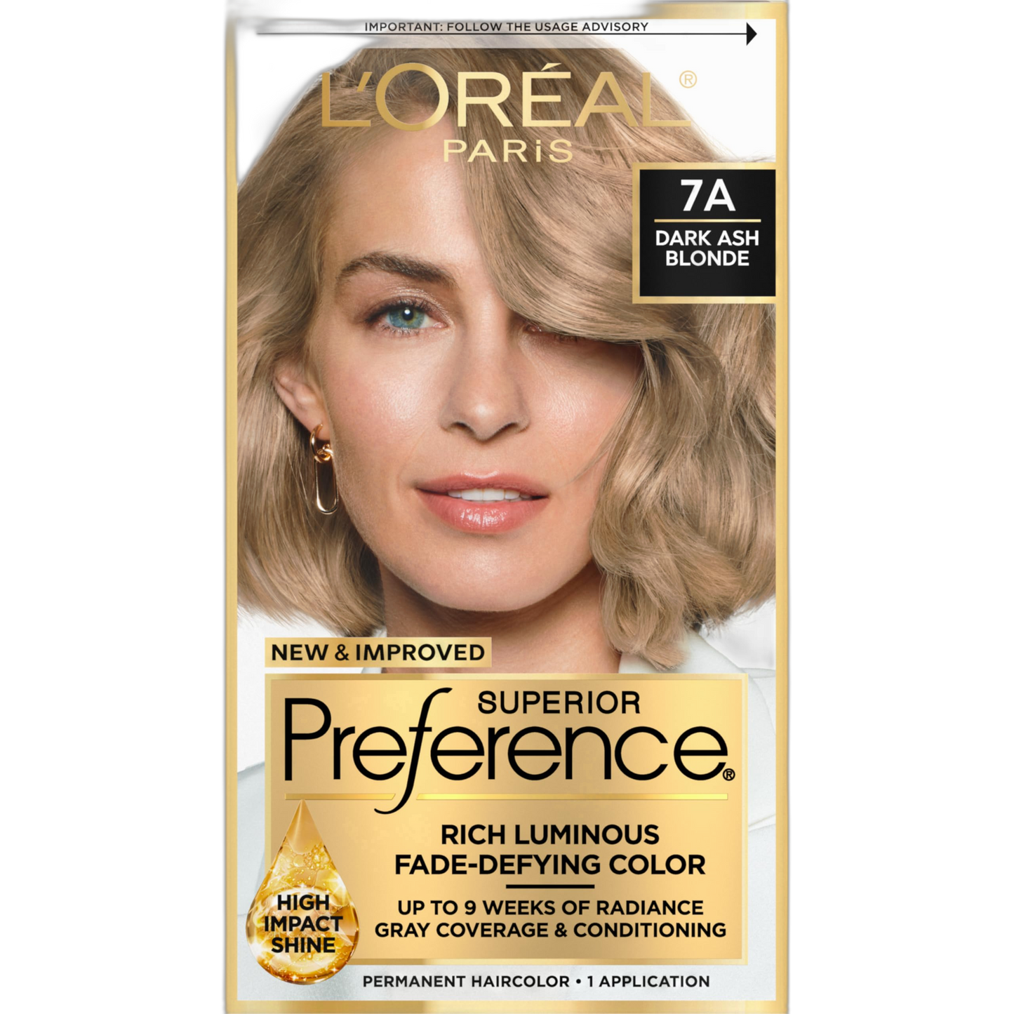 L'Oreal Paris Superior Preference Fade-Defying + Shine Permanent Hair Color, 7A Dark Ash Blonde, Pack of 1, Hair Dye
