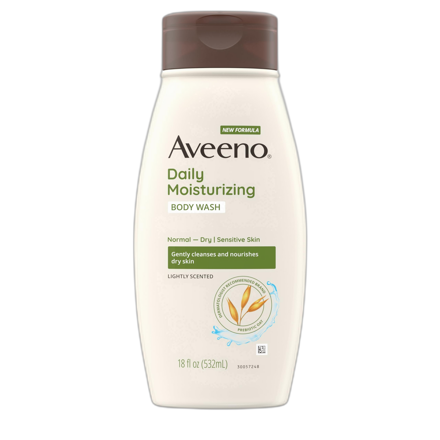 Aveeno Daily Moisturizing Body Wash for Dry & Sensitive Skin + Prebiotic Oat, Oat Body Wash & Gently Cleanses, Nourishes & Feels Hydrating on Dry Skin, Gentle & Light Fragrance, 18 fl oz