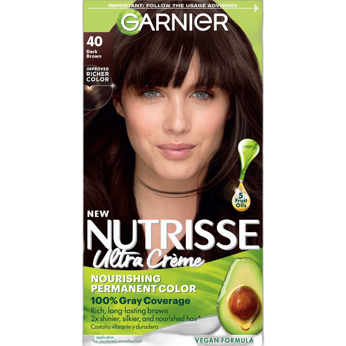 Garnier Hair Color Nutrisse Nourishing Creme, 40 Dark Brown (Dark Chocolate) Permanent Hair Dye, 1 Count (Packaging May Vary)