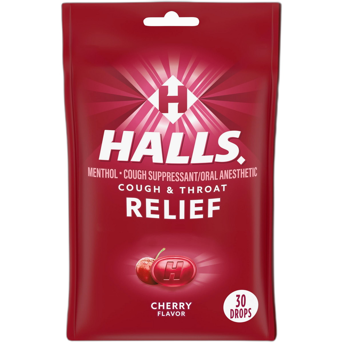 HALLS Relief Cherry Cough Drops, 30 Drops