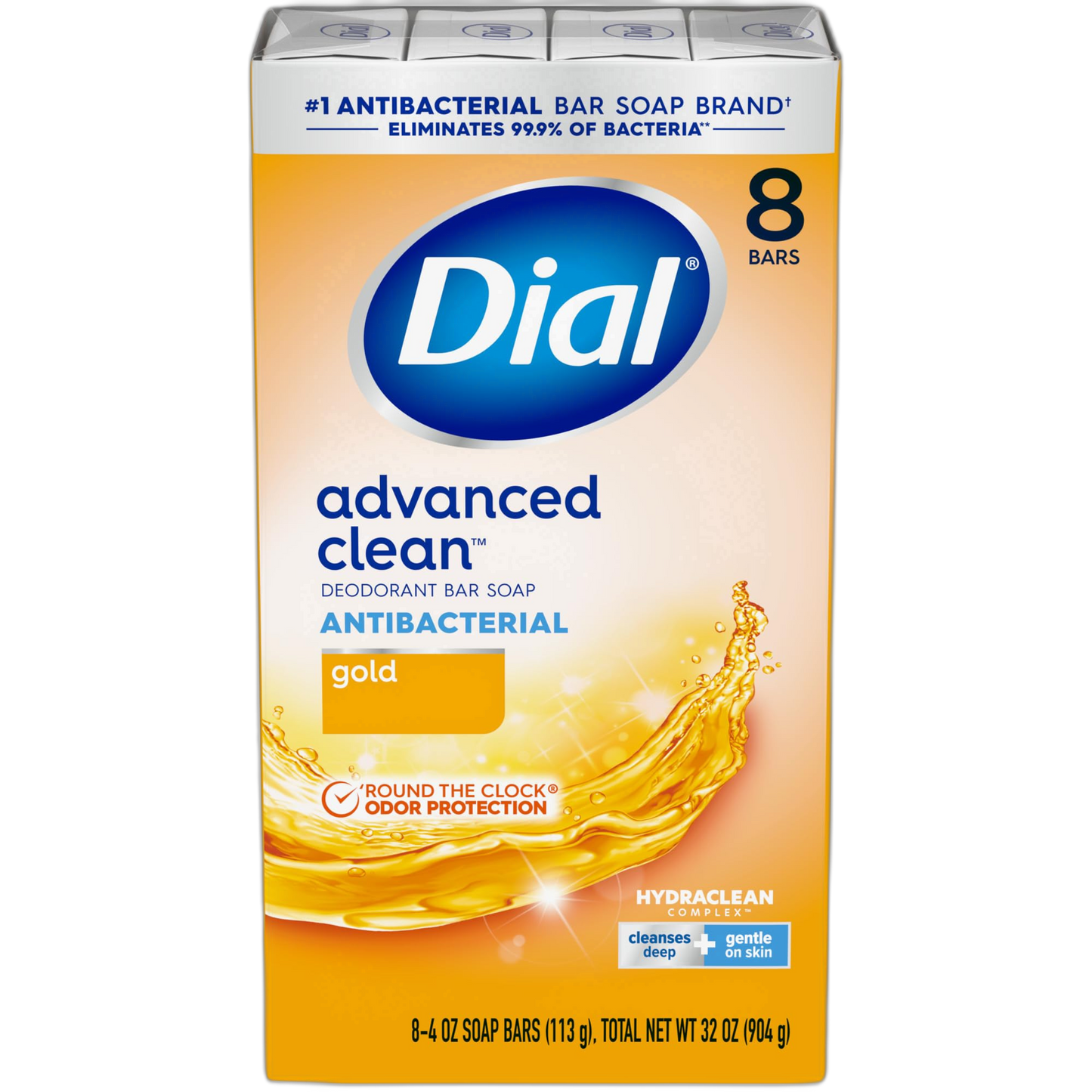 Dial Antibacterial Bar Soap, Gold, 32 Bars, 8 Count (Pack of 4)