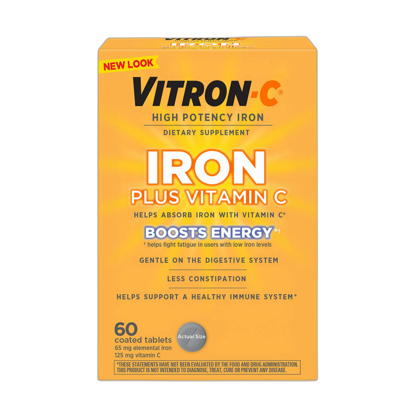 Vitron-C Iron Supplement, Immunity Support Iron Supplements with Vitamin C, Iron Pills for Immune Support, 60 Count