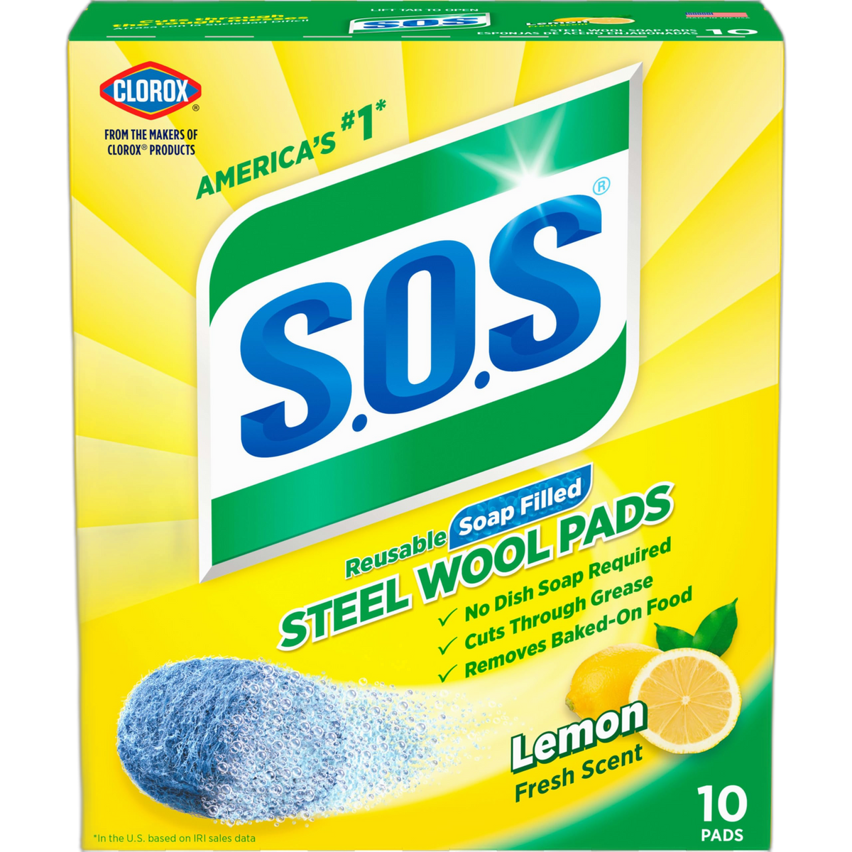 S.O.S Steel Wool Soap Pads, Lemon Fresh, 10 Count