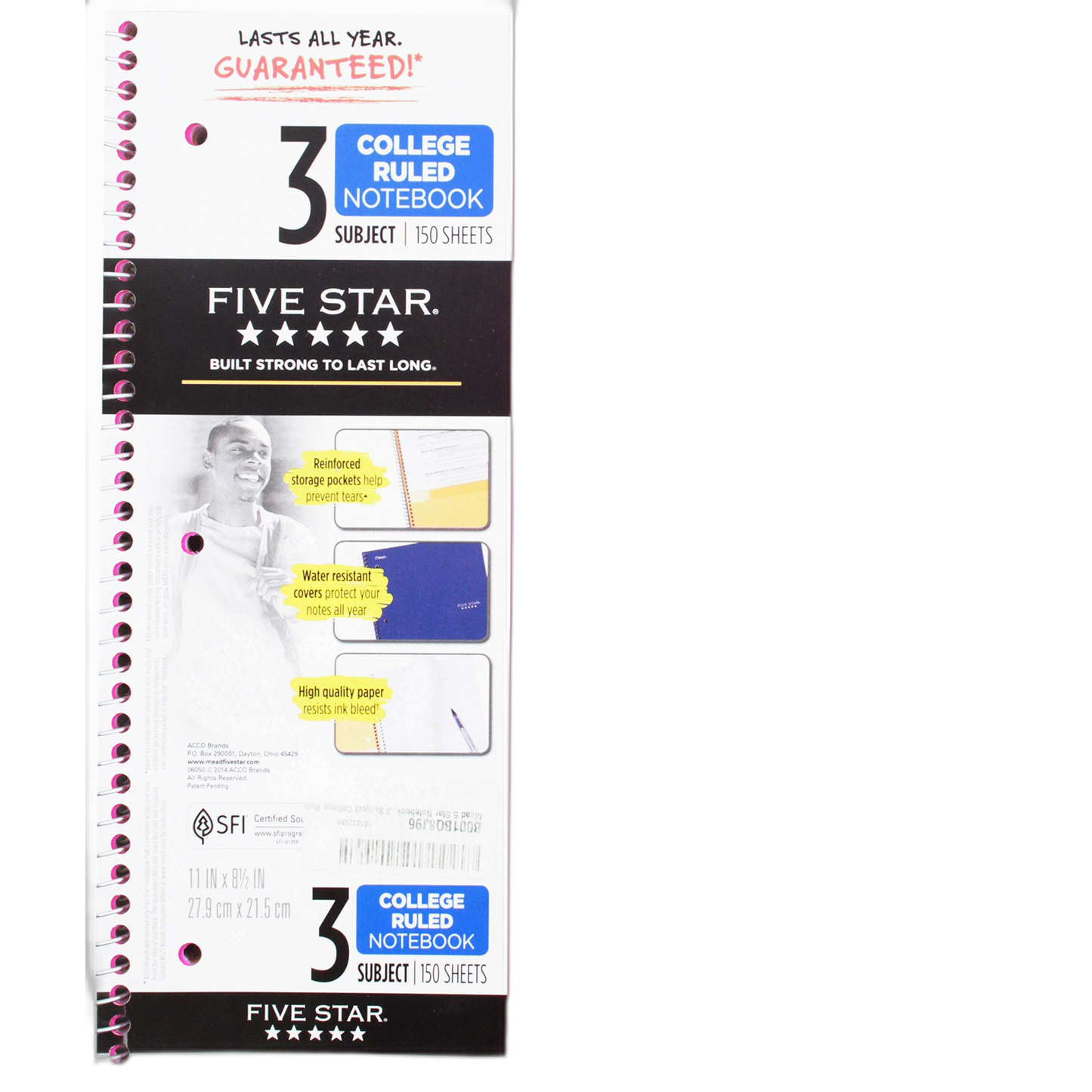 Mead 5 Star Notebook, 3 Subject College Ruled