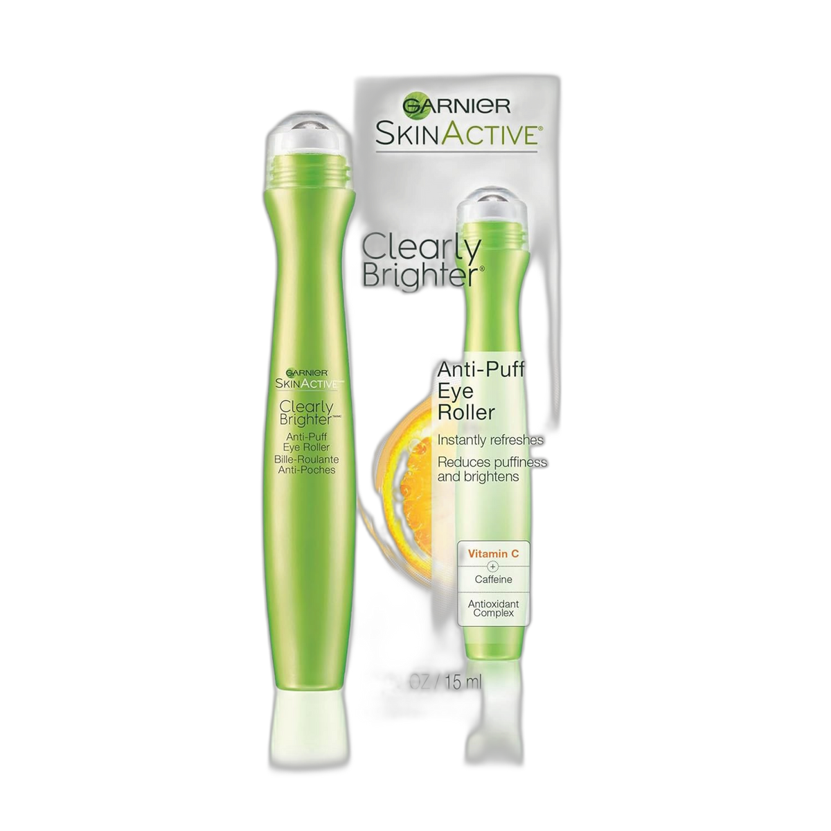 Garnier Clearly Brighter Anti-Puff Eye Roller, Dark Circles Under Eye Treatment with Caffeine and Vitamin C, 0.5 Fl Oz (15mL), 1 Count (Packaging May Vary)