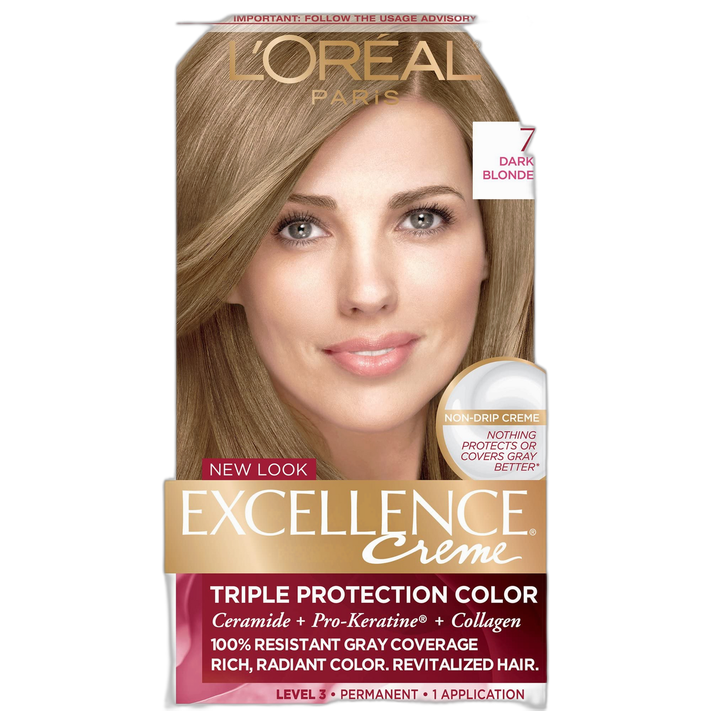 L'Oreal Excellence Triple Protection Color Creme, Dark Blonde/Natural 7 (Pack of 3)