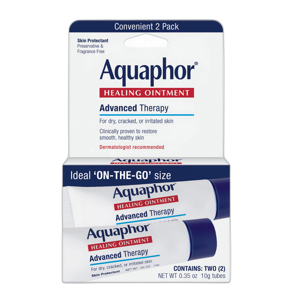 Aquaphor Healing Ointment Advanced Therapy Skin Protectant, Dry Skin Body Moisturizer, 0.35 Oz Tube, Pack of 2