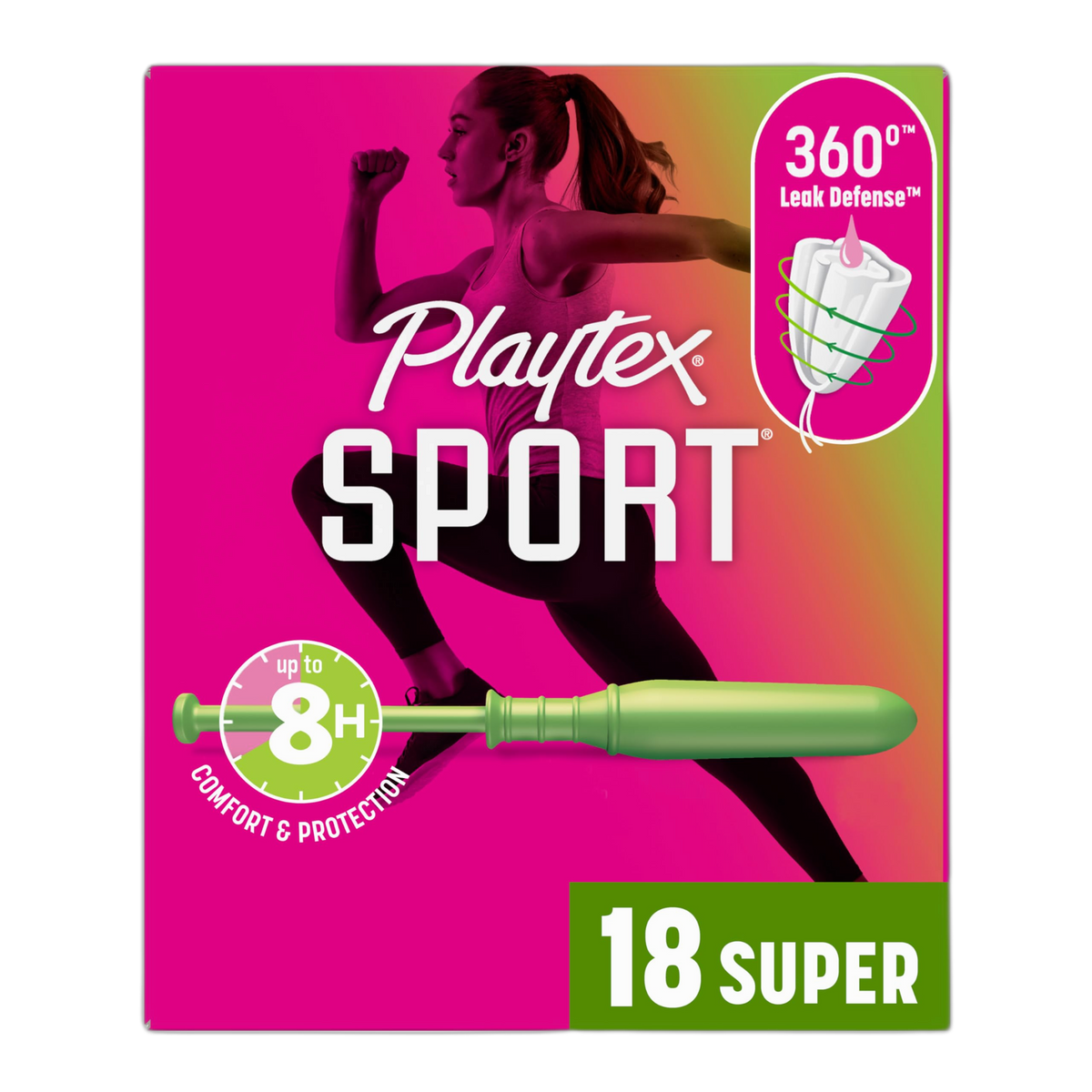 Playtex Sport Tampons Super Absorbency, Fragrance-Free - 18ct | Super Tampons for Women, Feminine Care, Playtex Tampon with 360 Leak Defense