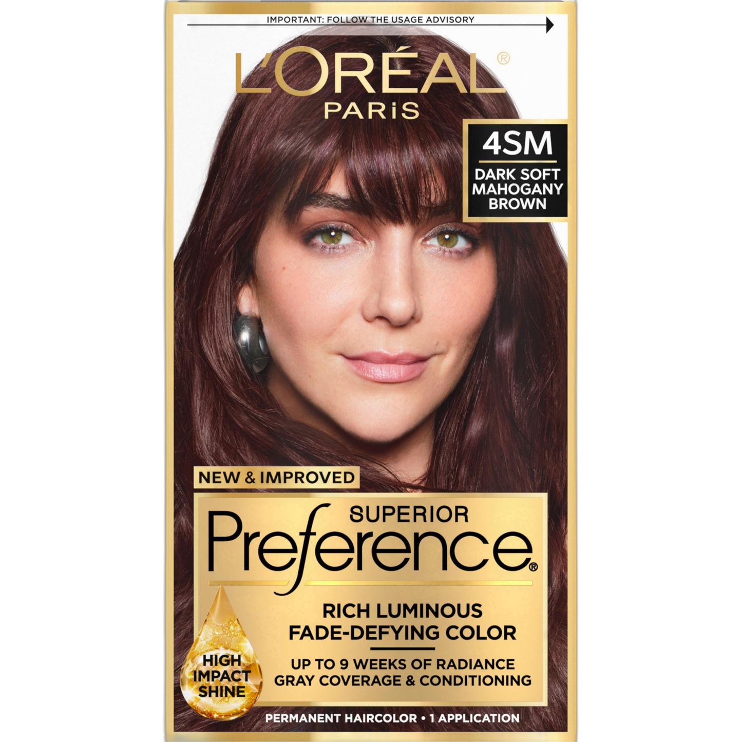 L'Oreal Paris Superior Preference Fade-Defying + Shine Permanent Hair Color, 4SM Dark Soft Mahogany Brown, Pack of 1, Hair Dye