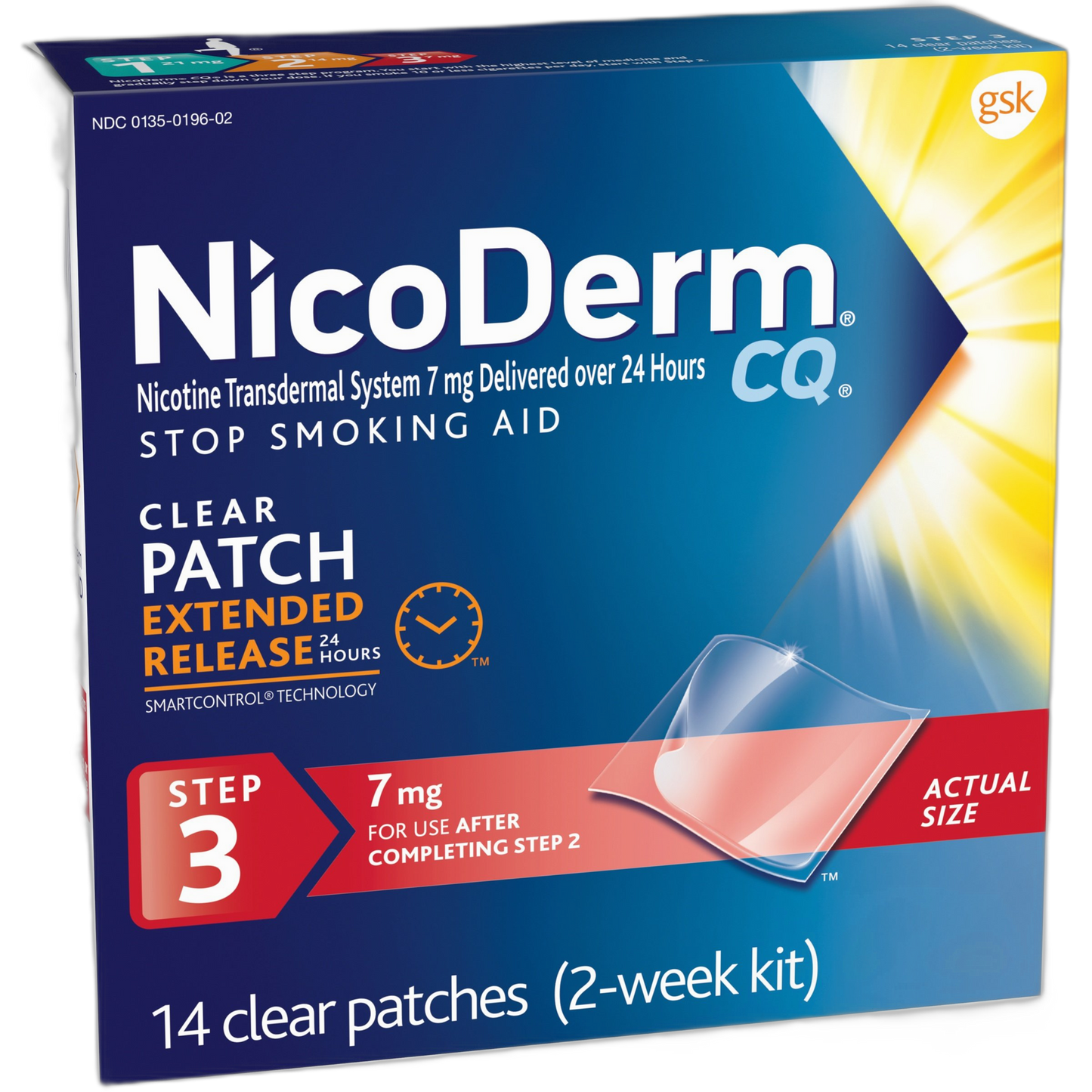 NicoDerm CQ Step 3, 7 mg, 14 Clear Patches.
