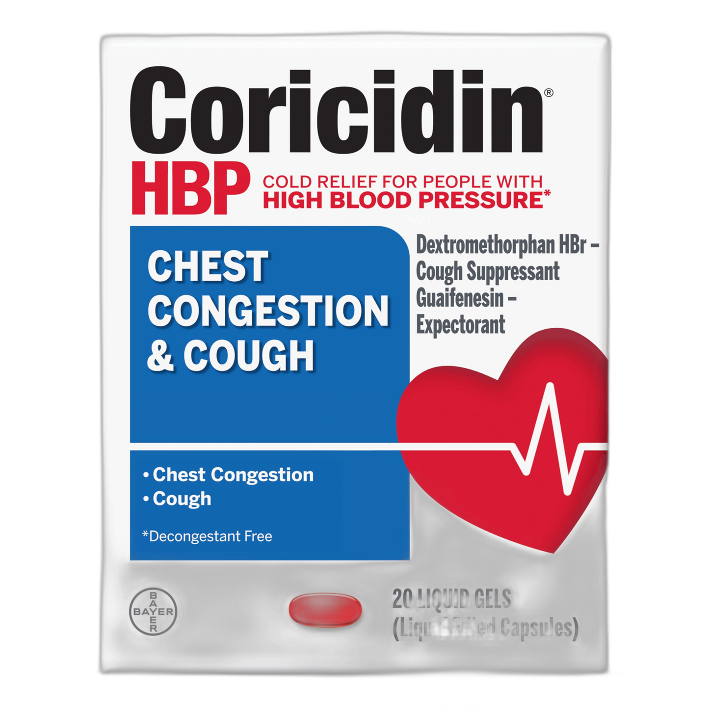 Coricidin HBP Chest Congestion & Cough Liquid Soft Gels, 20 ct