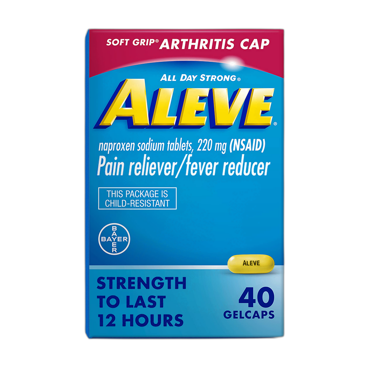 Aleve Gelcaps with Soft Grip® Cap, Naproxen Sodium, Pain Relief Medicine, 40 Count