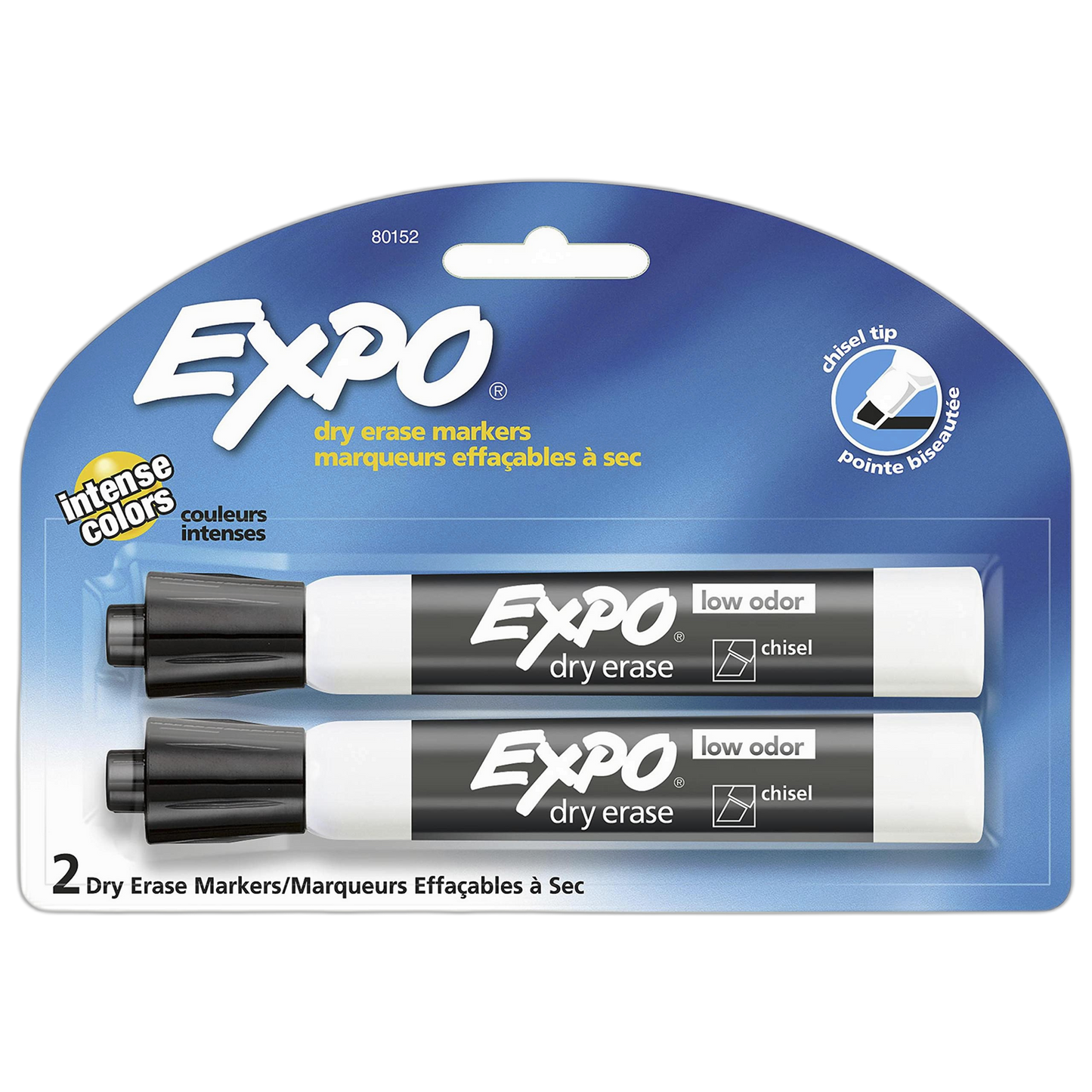 EXPO Low Odor Dry Erase Markers, Chisel Tip, Black, 2 Pack