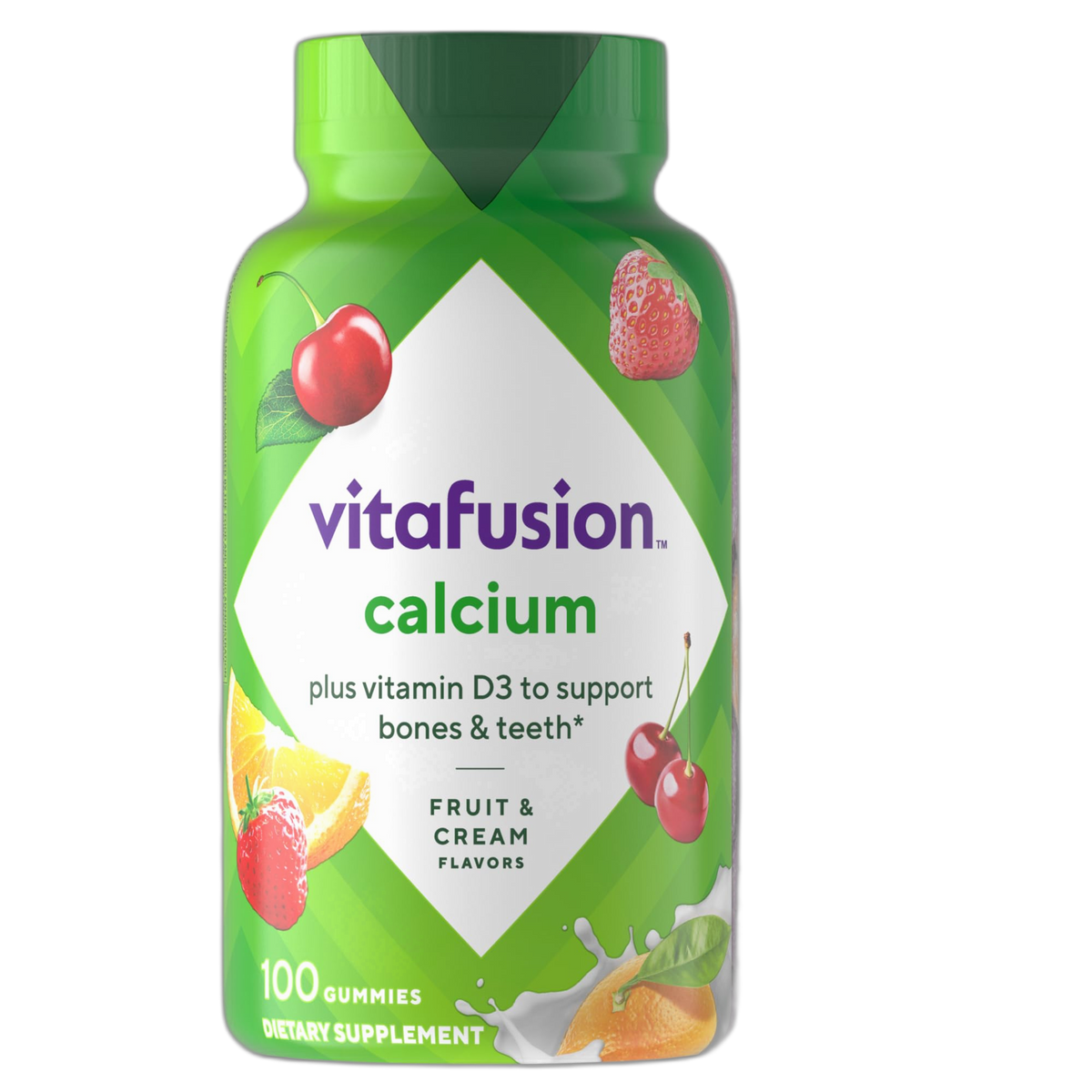 vitafusion Chewable Calcium Gummy Vitamins for Bone and Teeth Support, Calcium Gummies, Fruit and Cream Flavor, 100 Count, 50 Day Supply