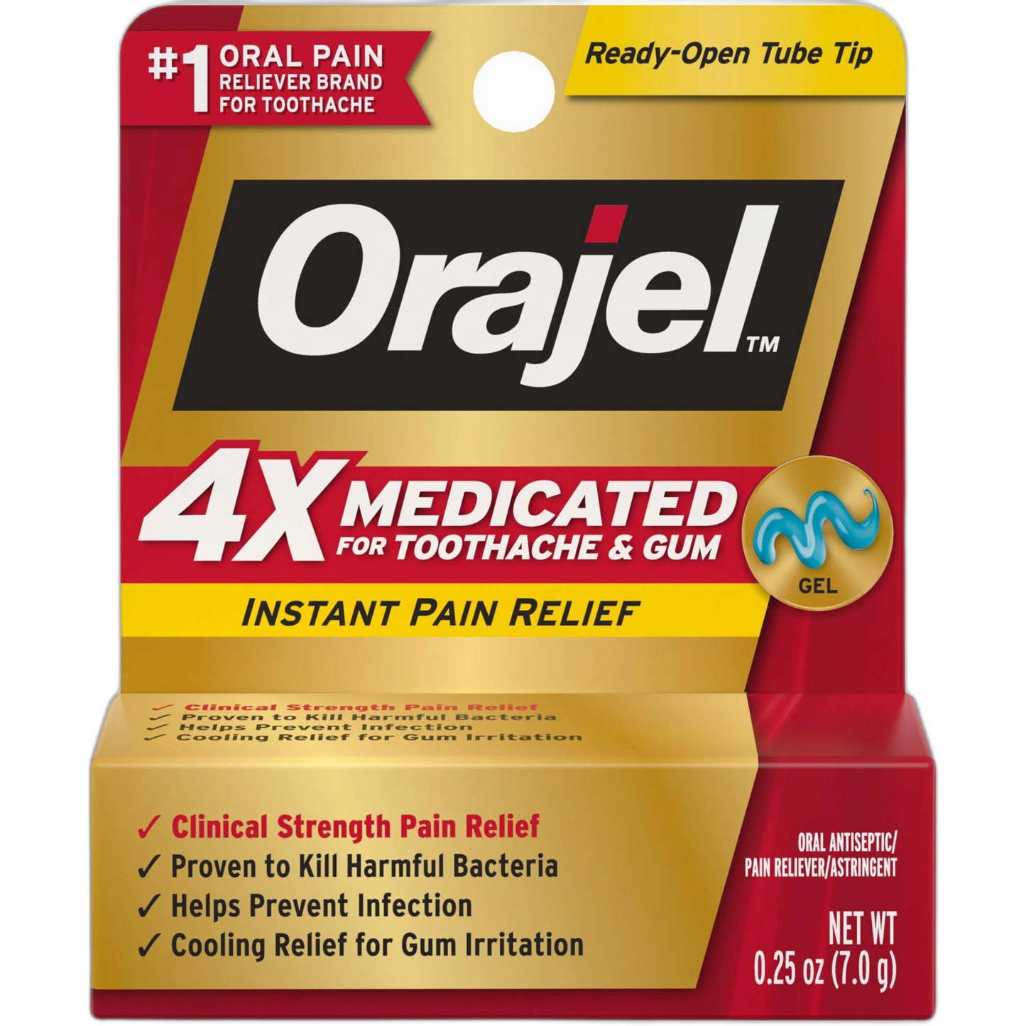 Orajel 4X for Toothache & Gum Pain Severe Gel Tube, No Color, 0.25 Ounce