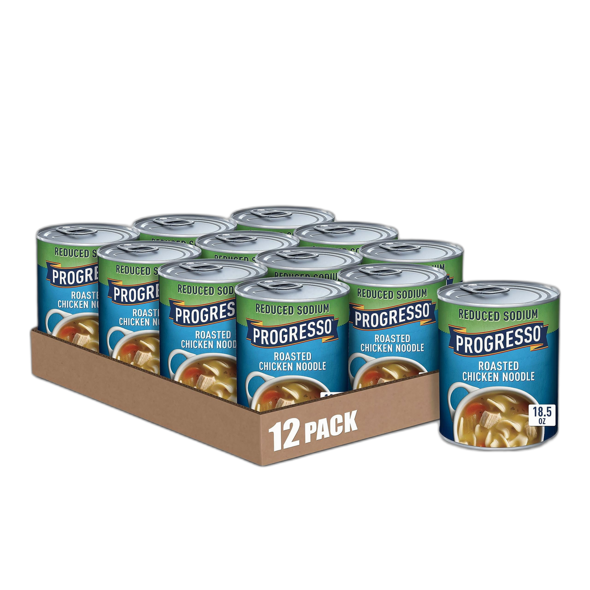 Progresso Reduced Sodium Canned Soup, Roasted Chicken Noodle Soup, 18.5 oz (Pack of 12)