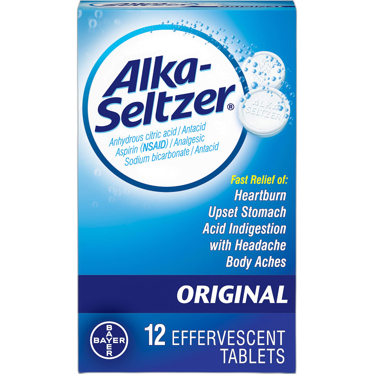 Alka-Seltzer Original Effervescent Tablets with Aspirin, 12-Count (Pack of 3)