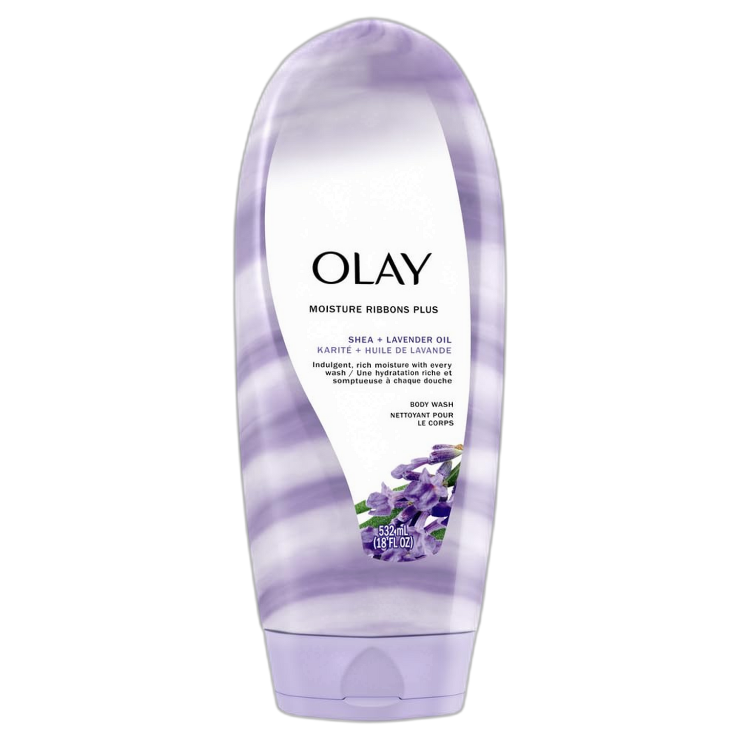 Olay Body Wash for Women, Moisture Ribbons Plus, Deep Conditioning & Moisturizing Formula, Long Lasting Smooth Soft Skin, For All Skin Types, Shea Butter & Lavender Oil Scent, 18 fl oz