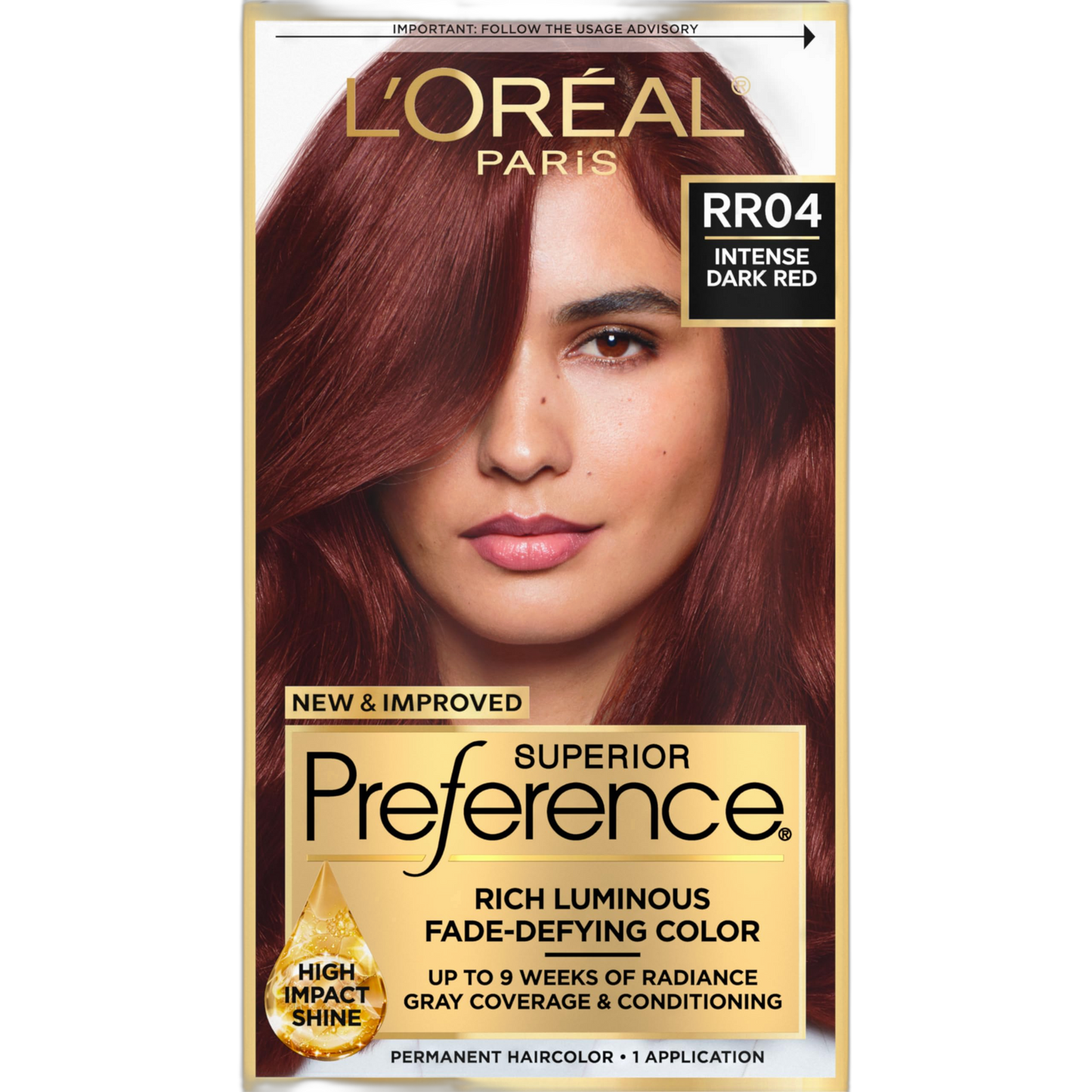 L'Oreal Paris Superior Preference Fade-Defying + Shine Permanent Hair Color, RR-04 Intense Dark Red, Pack of 1, Hair Dye