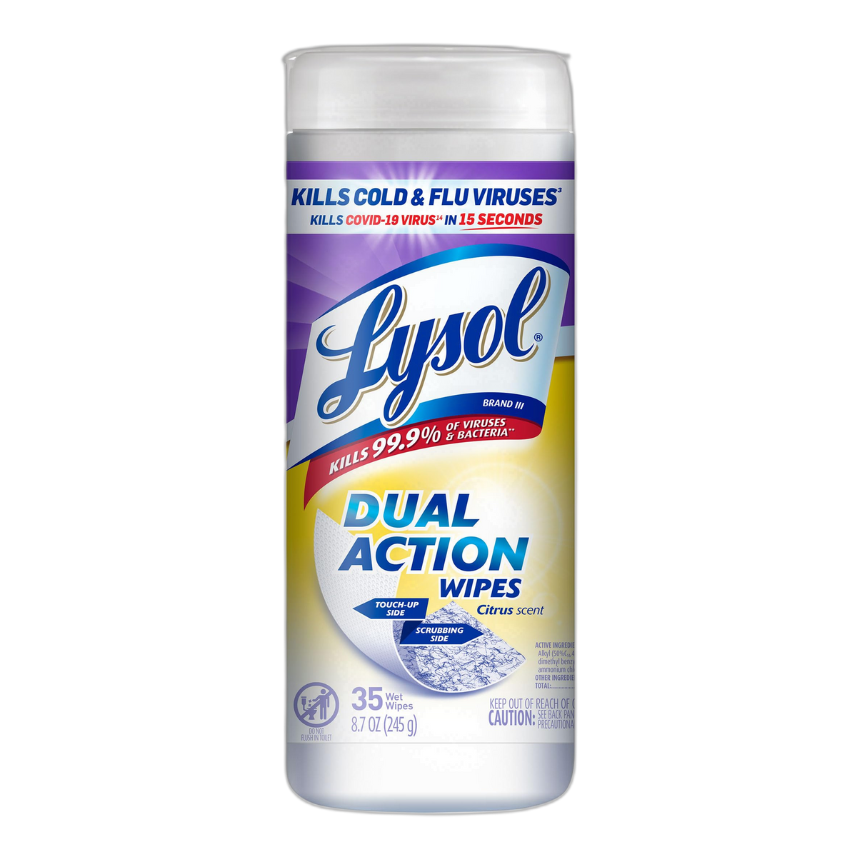 Lysol Dual Action, Disinfecting Wipes, Citrus, Blue 35Ct