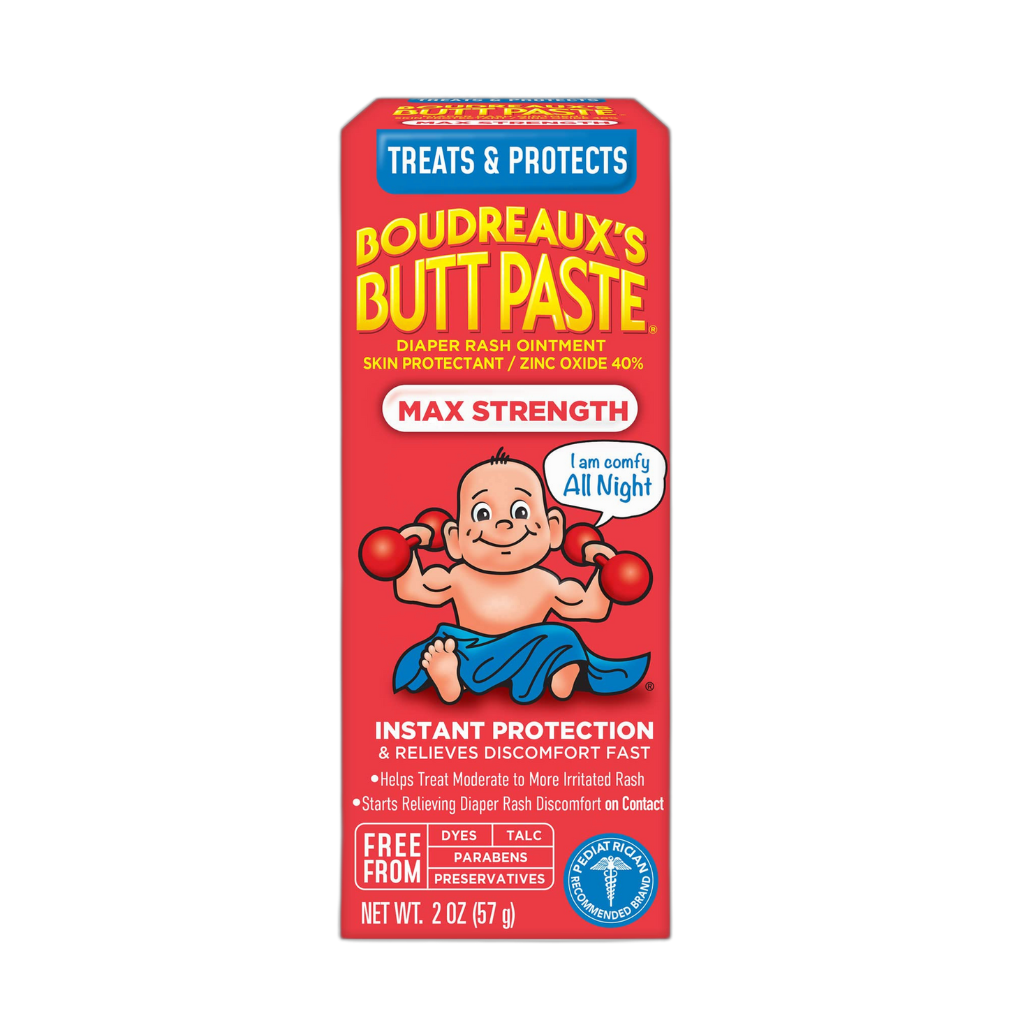 Boudreaux's Butt Paste Maximum Strength Diaper Rash Cream, Ointment for Baby, 2 oz Tube