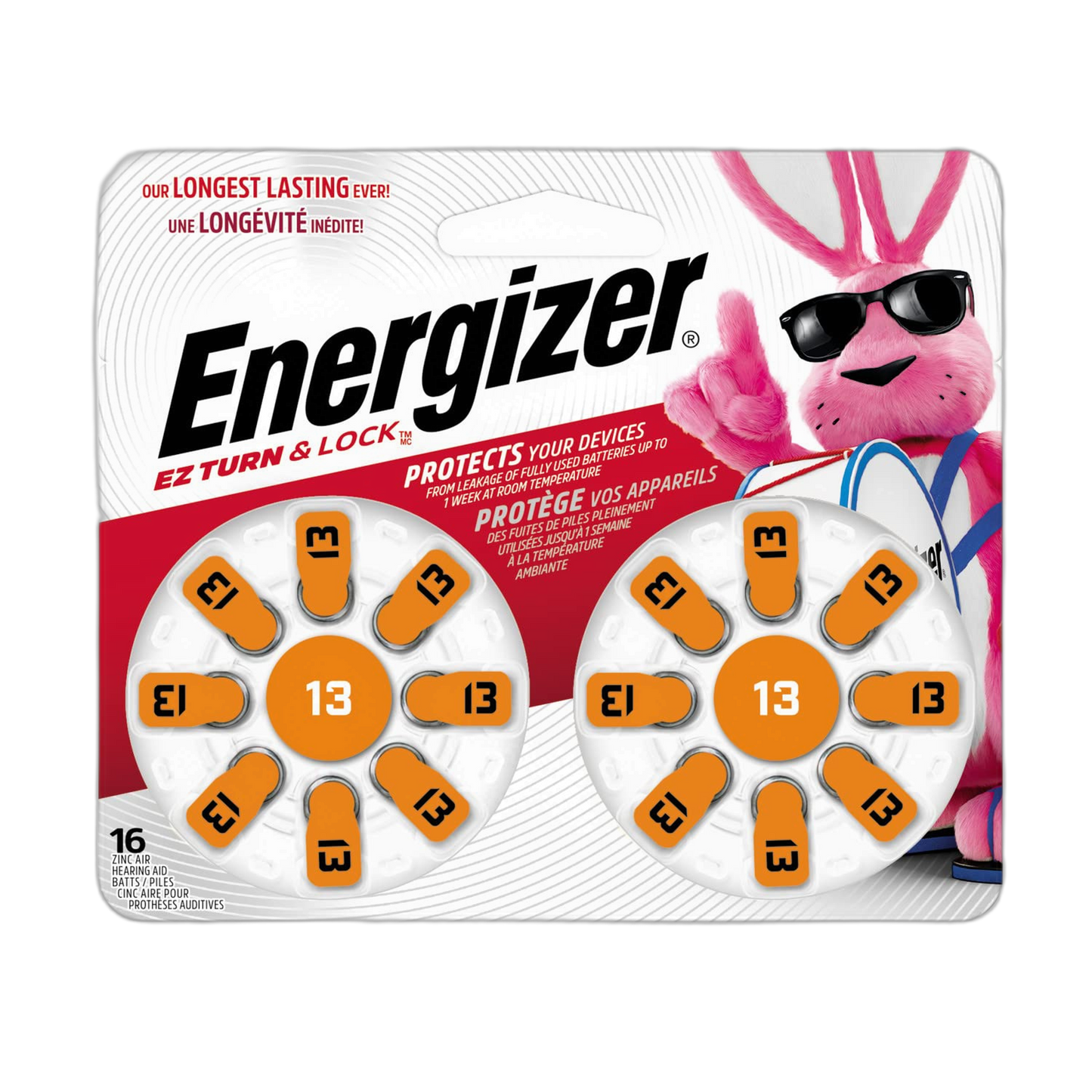 Energizer Size 13 Hearing Aid Batteries, Orange Tab Hearing Aid Batteries Size 13, 16 Count