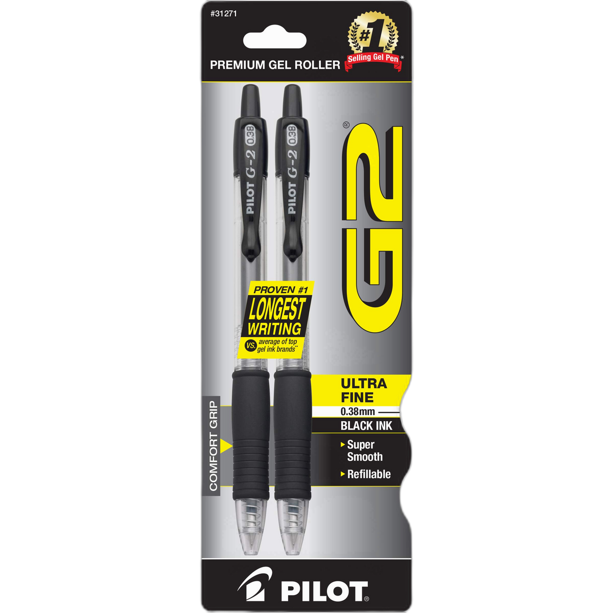 PEN,G2-3,ULTRA FINE,BK,2PK