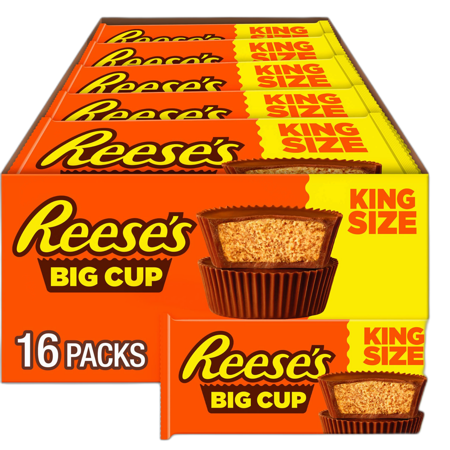 REESE'S Big Cup Milk Chocolate King Size Peanut Butter Cups, Candy Packs, 2.8 oz (16 Count)