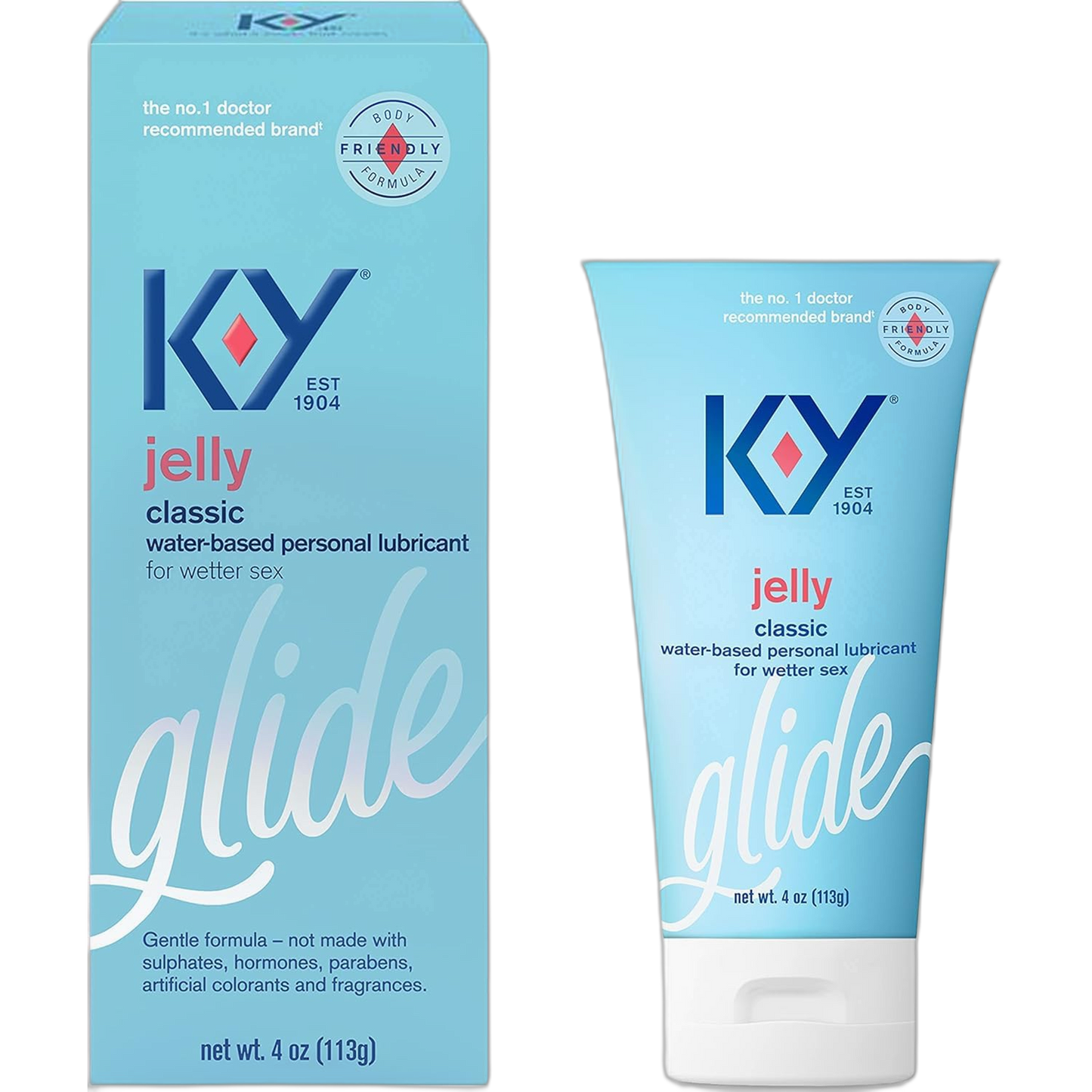 K-Y Jelly Classic Water-Based Body Friendly Formula 4 Fl Oz. Personal Lubricant for Wetter Sex for Men, Women and Couples & Safe to Use with Latex Condoms