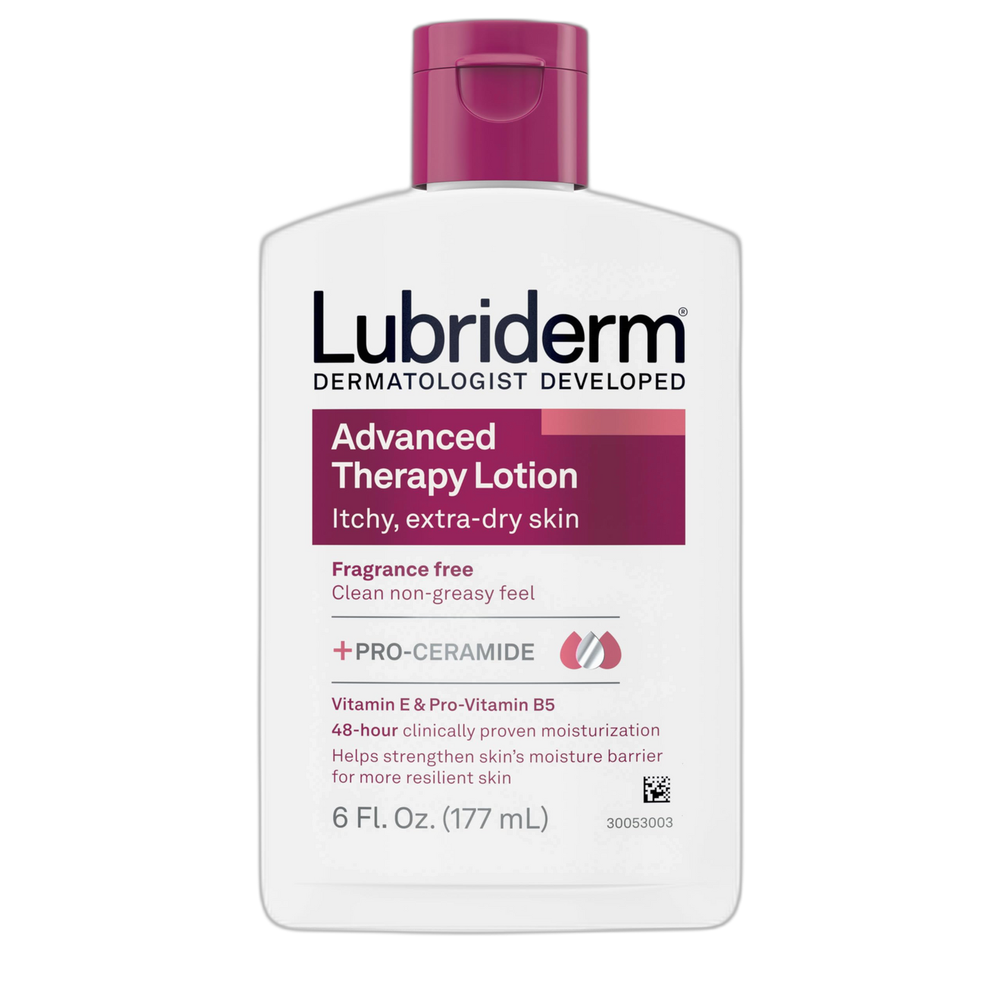 Lubriderm Advanced Therapy Fragrance-Free Moisturizing Hand & Body Lotion + Pro-Ceramide, Intense Hydration for Itchy, Extra Dry, & Sensitive Skin, Non-Greasy, Hypoallergenic, 6 fl. oz