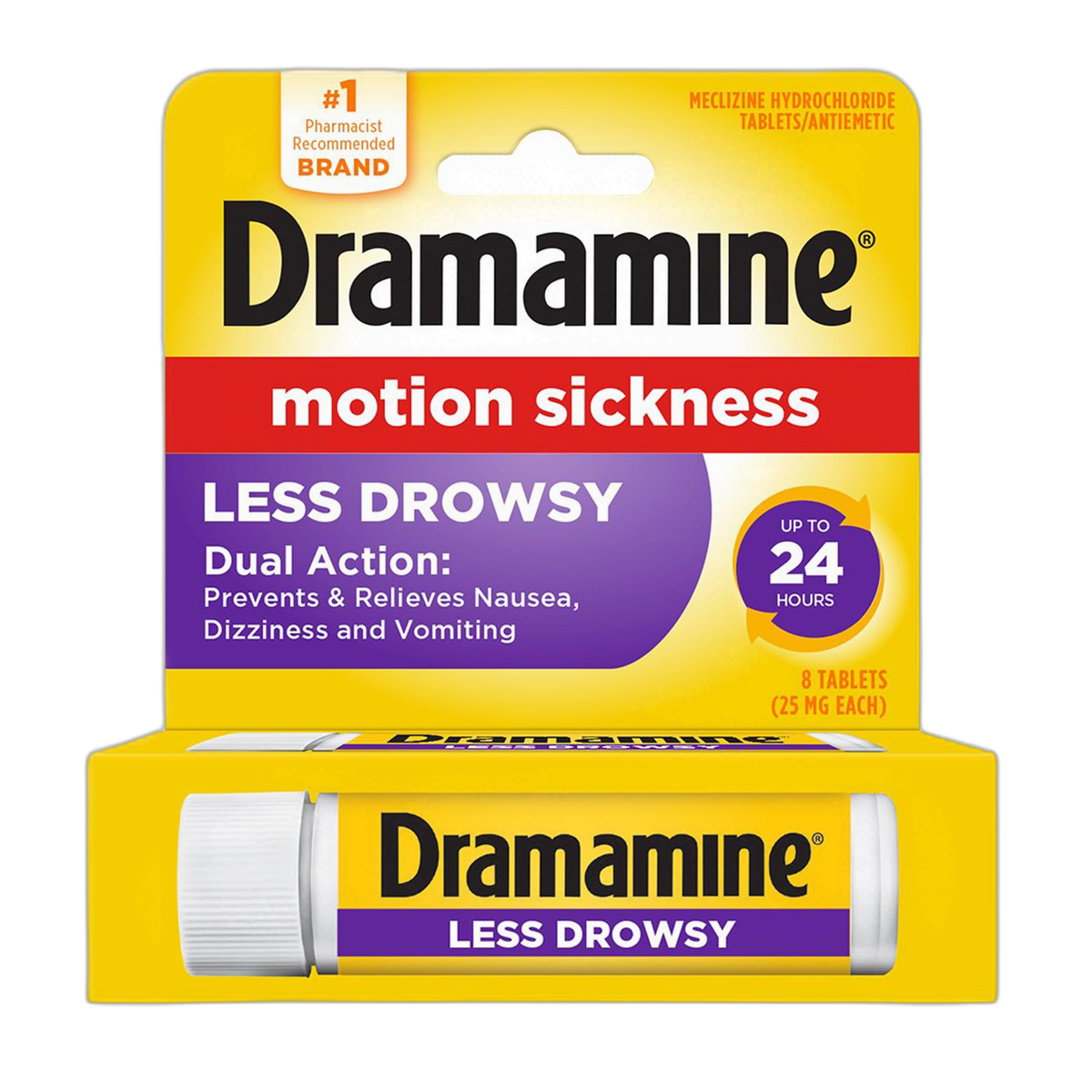 Dramamine All Day Less Drowsy, Motion Sickness Relief, 8 Count