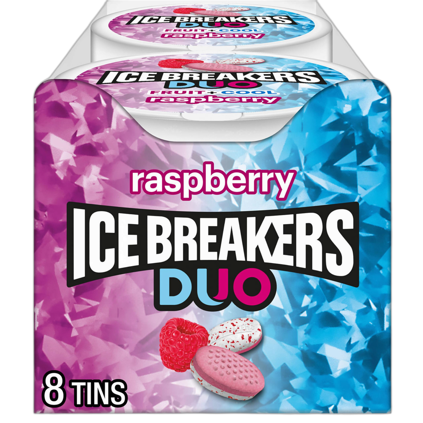 ICE BREAKERS Duo Fruit Plus Cool Raspberry Flavored Sugar Free Mints Pucks, 1.3 oz (8 Count)