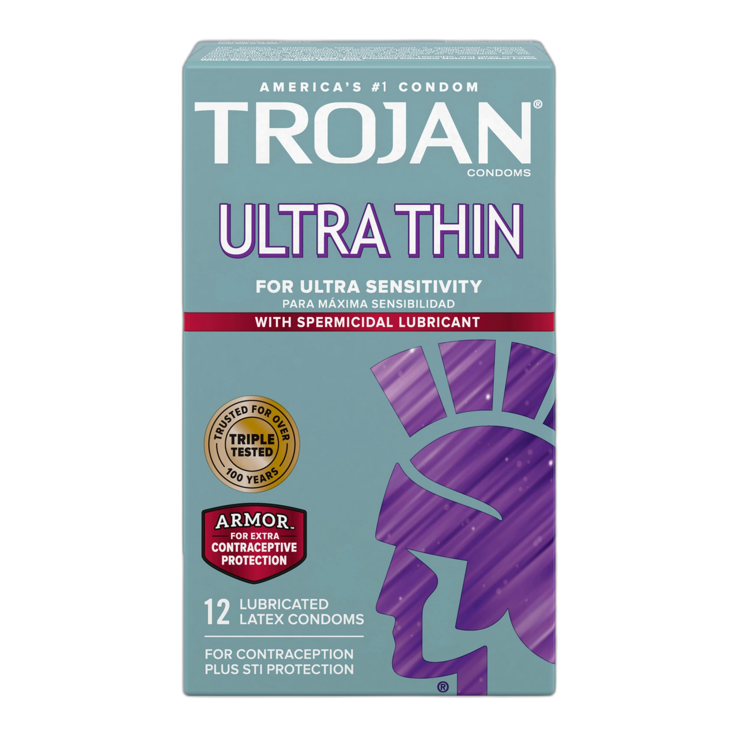TROJAN Ultra Thin Condoms Spermicidal, 12 Count