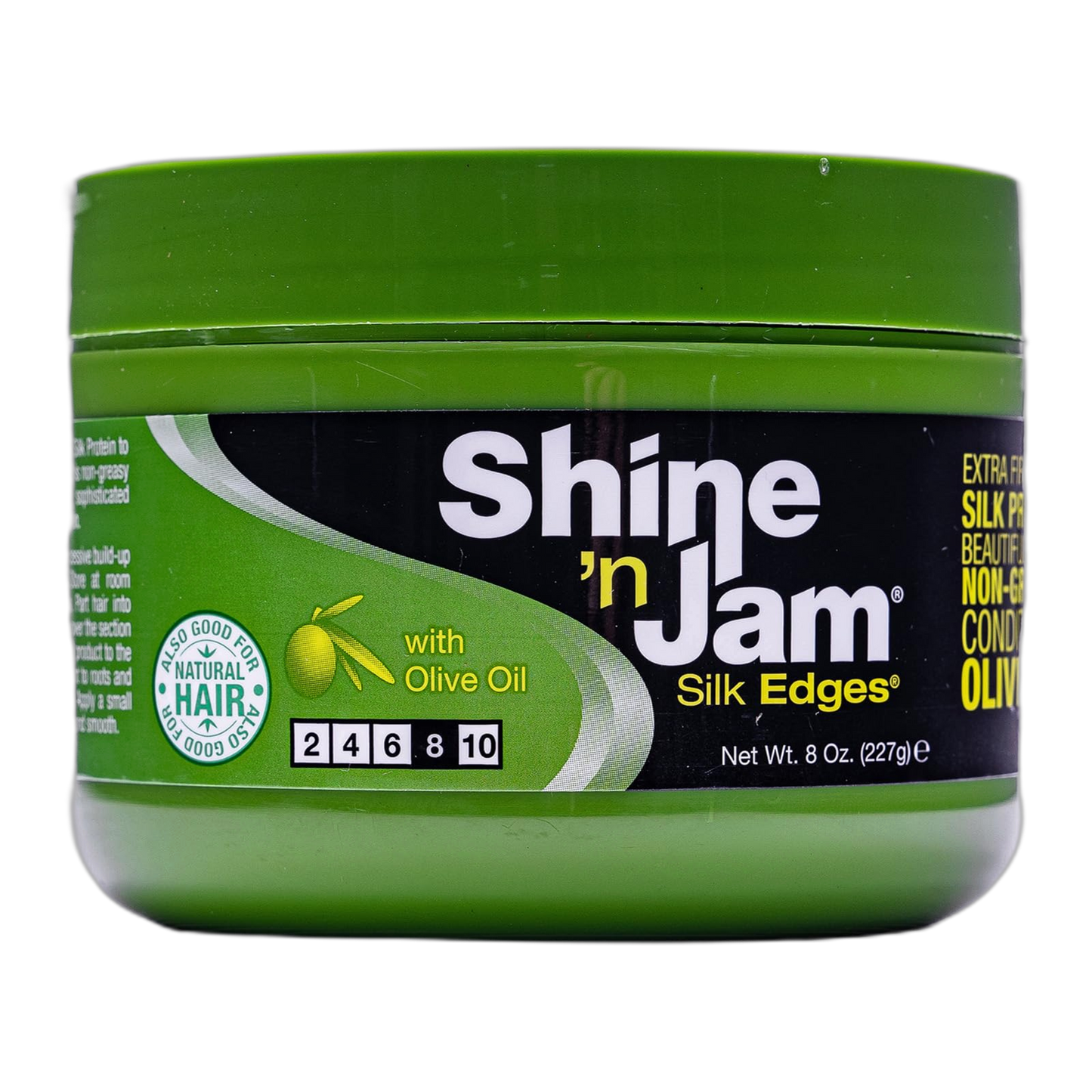 Ampro Shine-n-Jam Edges - Excellent for Taming Fringe, Ponytails, and Updos - Provides Firm Hold with Non-Greasy Shine - Moisturizes and Smoothes Hair with Silk Proteins - 8 oz