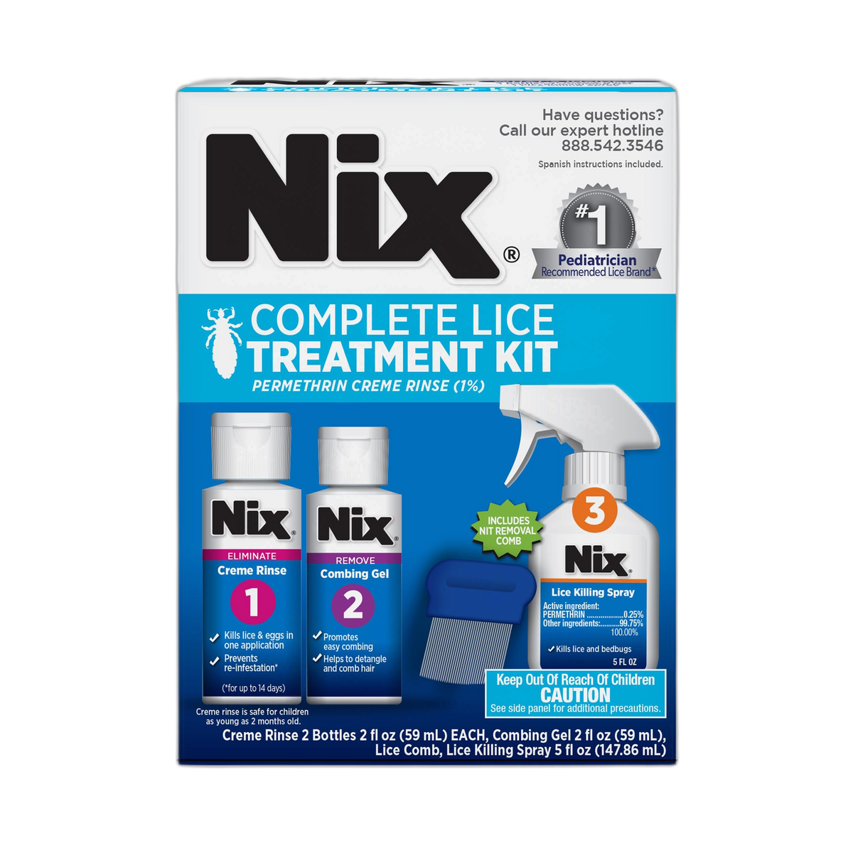 Nix Complete Lice Treatment Kit, Lice Treatment for Hair, Lice Spray for Home, Lice Comb