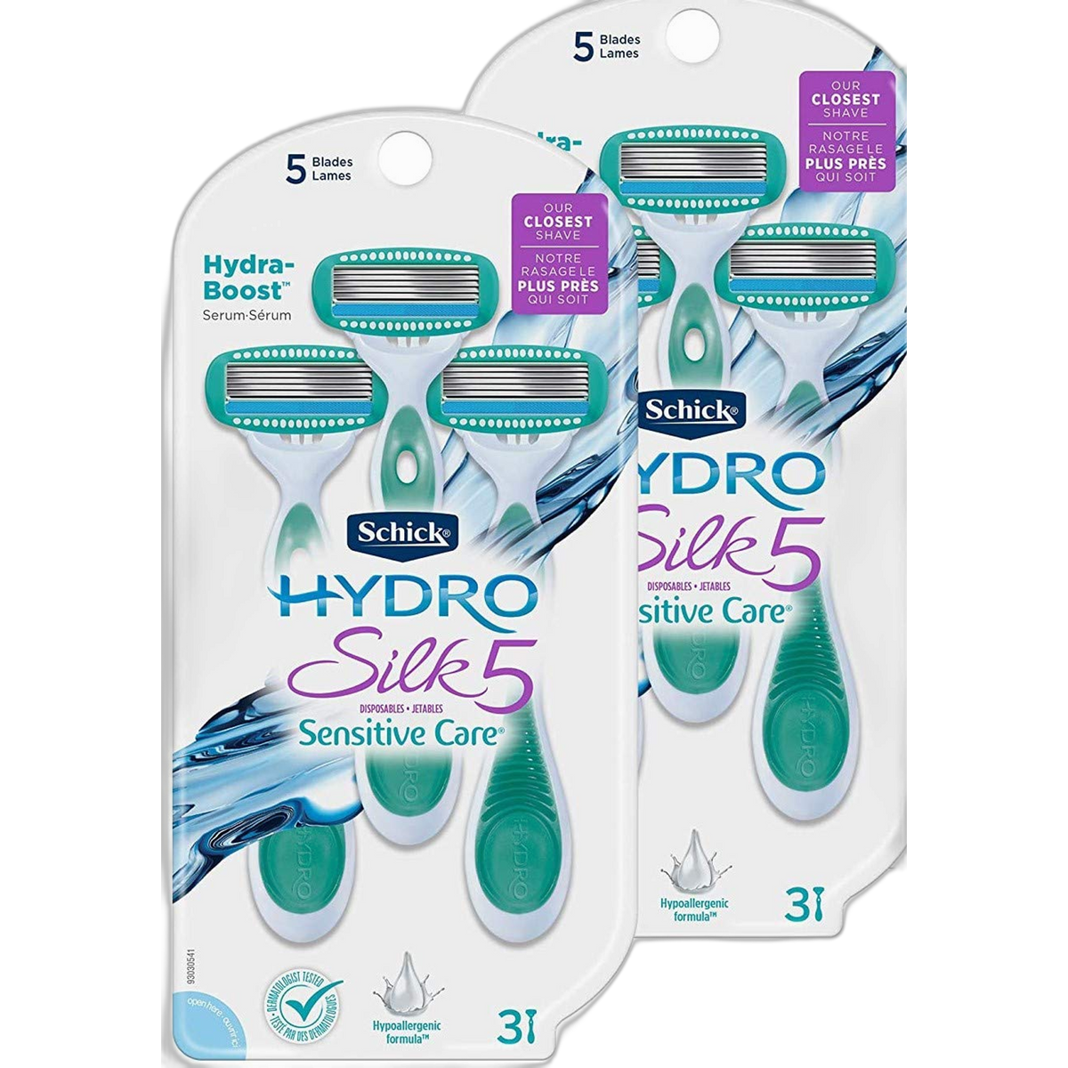 Schick Hydro Silk Disposable Razors for Women, 3 Count (Pack of 2)