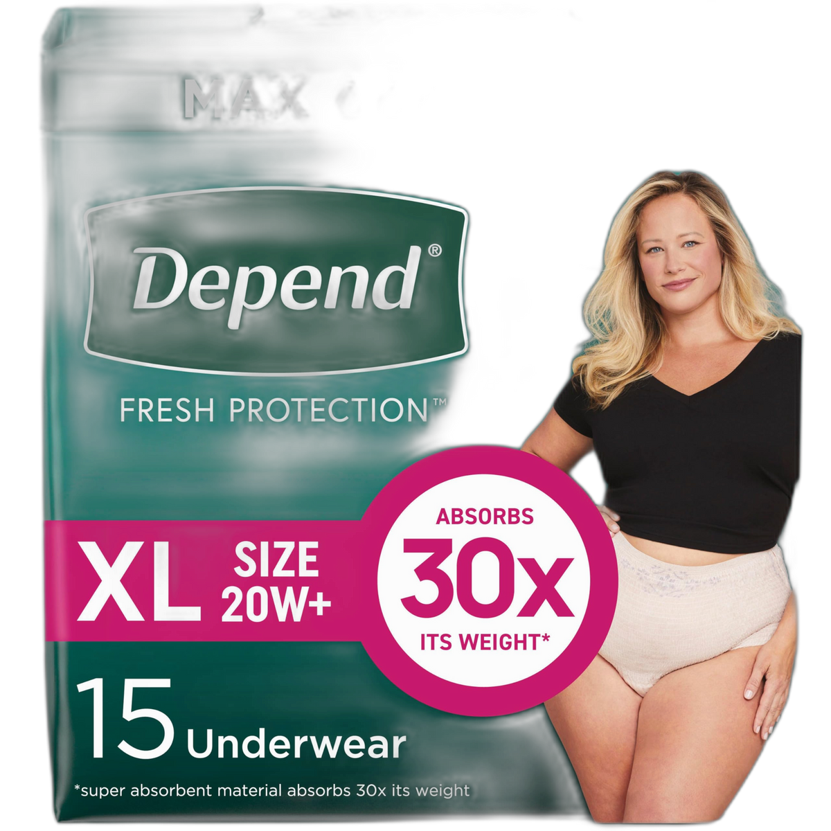 Depend Fresh Protection Adult Incontinence & Postpartum Bladder Leak Underwear for Women, Disposable, Maximum, Extra-Large, Blush, 15 Count, Packaging May Vary
