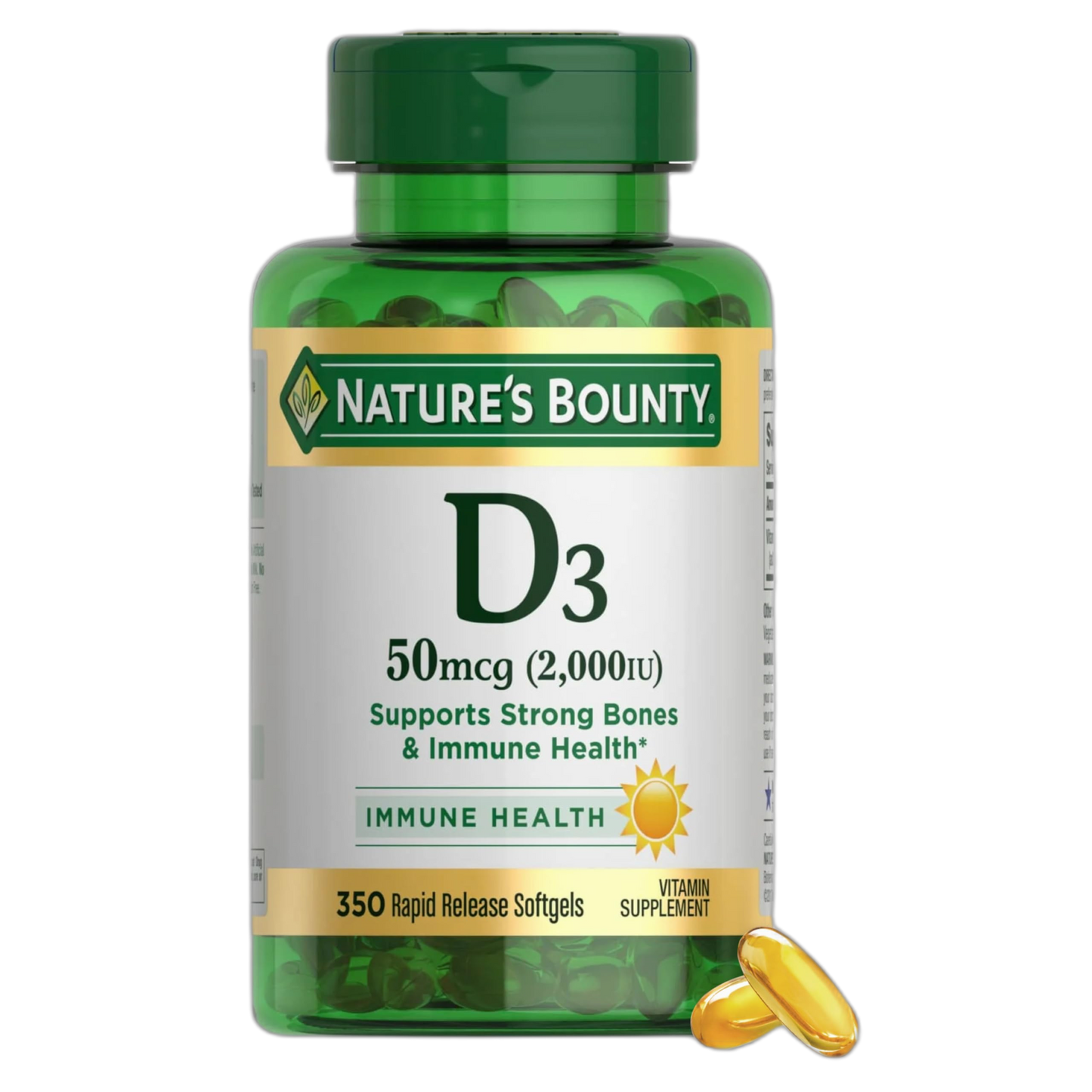 Nature's Bounty Vitamin D3 2000 IU | Supports Immune Health, Calcium Absorption & Bone Strength | Essential for Healthy Bones| Non-GMO, No-Gluten | 350 Softgels, 1 Serving Per Day for Daily Health