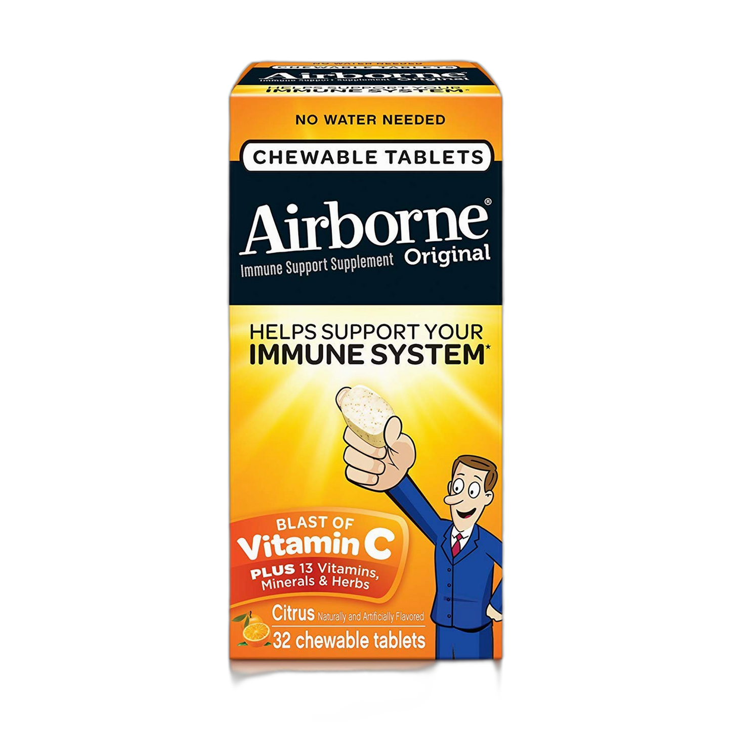 Airborne Citrus Chewable Tablets, 32 count - 1000mg of Vitamin C - Immune Support Supplement (Packaging May Vary) ( Pack of 6)